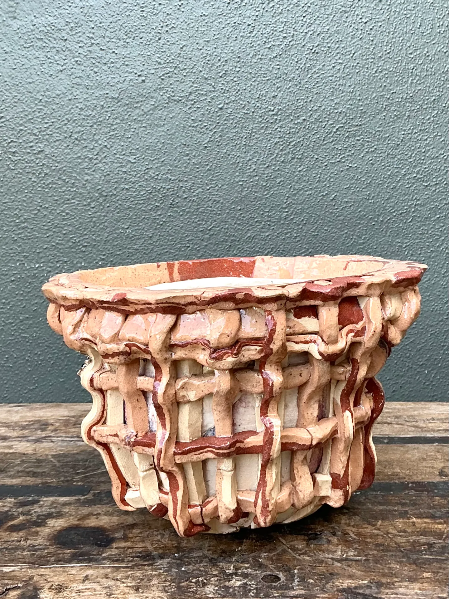 Vintage Sculptural Ceramic Basket Planter — additional photo 8
