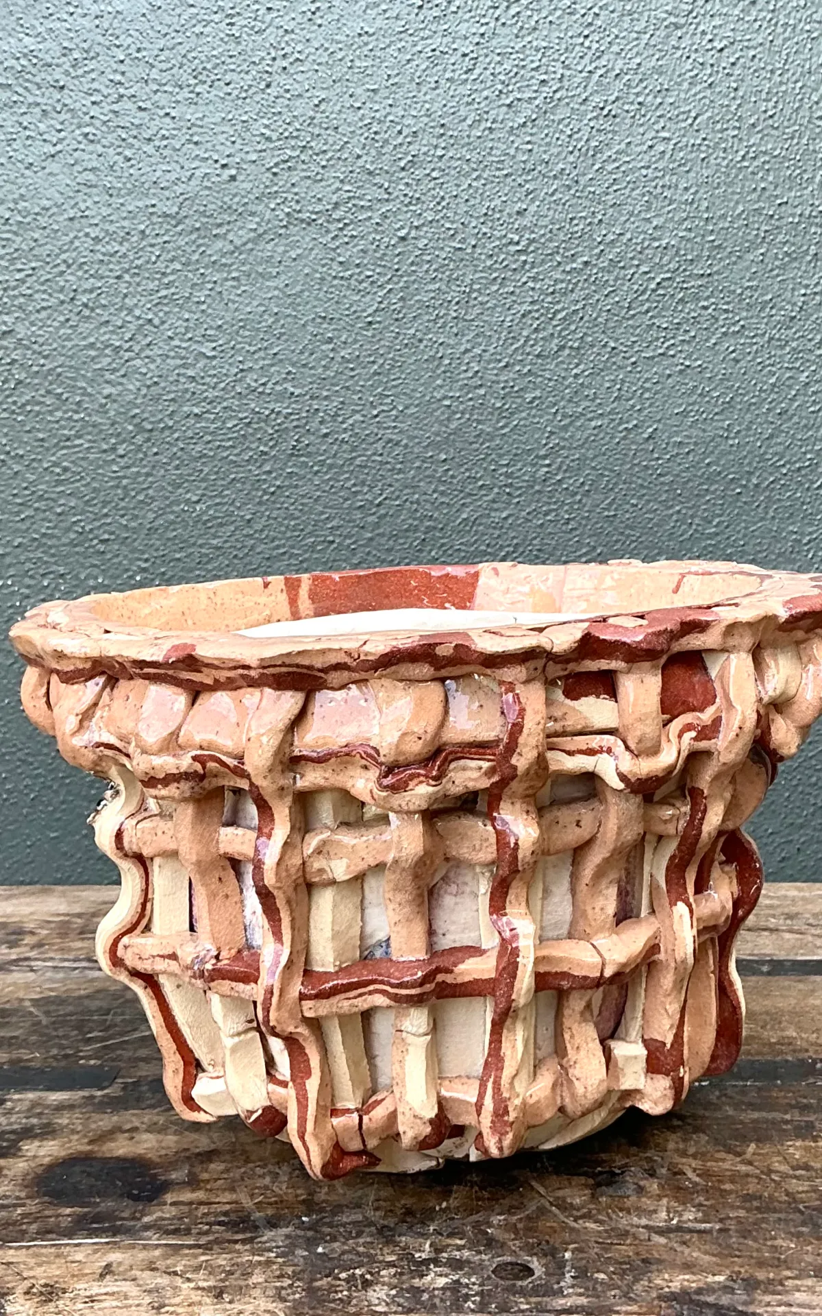 Vintage Sculptural Ceramic Basket Planter — additional photo 8