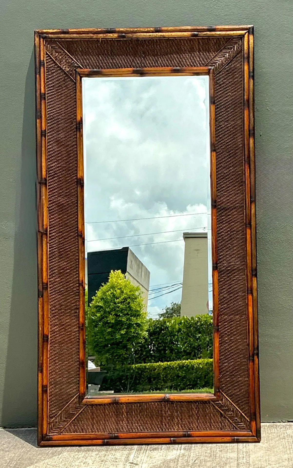 Vintage Monumental Bamboo and Rattan Floor Mirror — additional photo 3