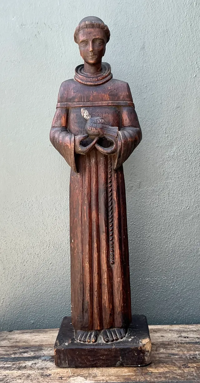 Vintage Handcrafted Wood St Francis Of Assisi Statue — additional photo 1
