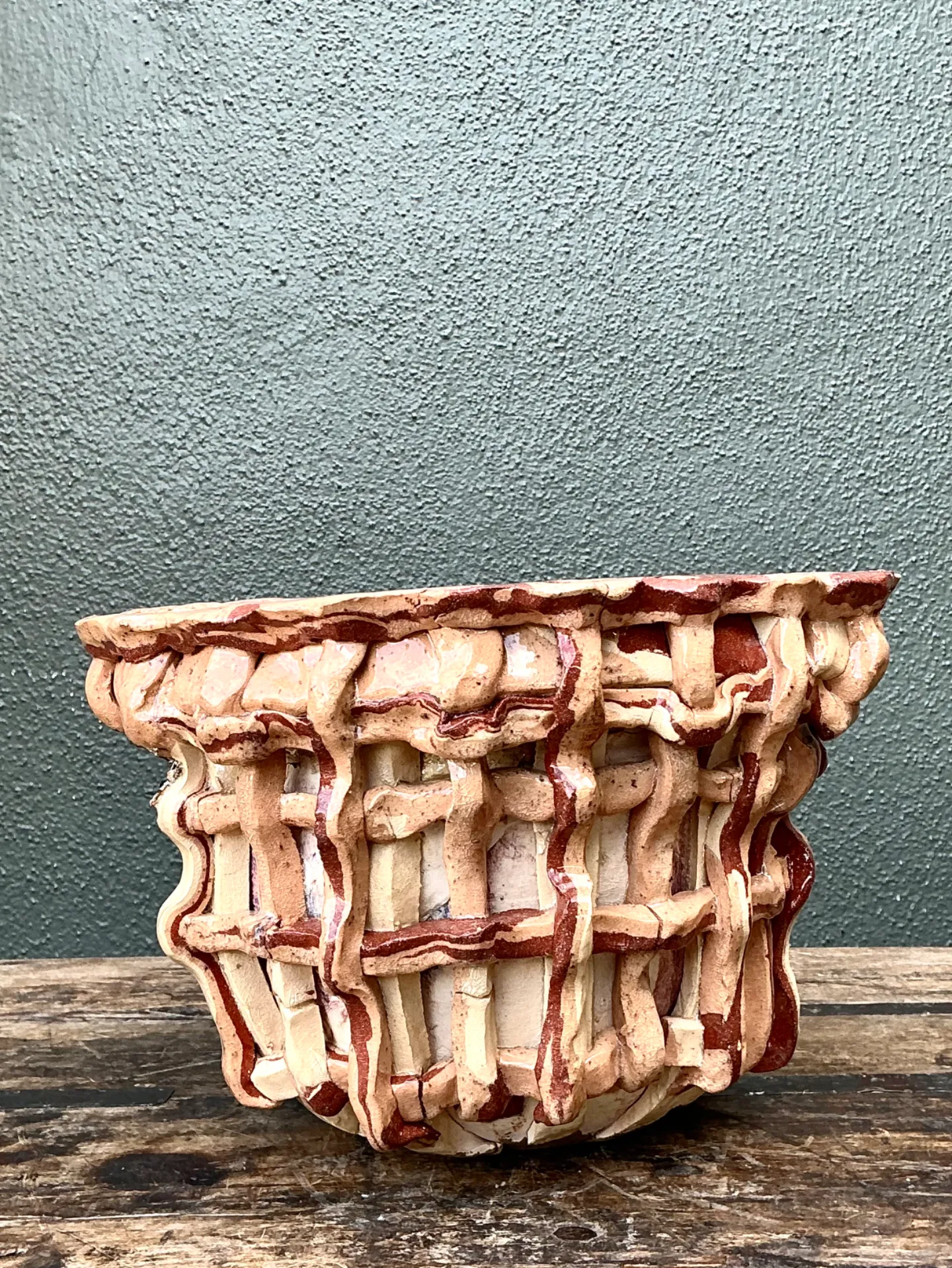 Vintage Sculptural Ceramic Basket Planter — additional photo 7