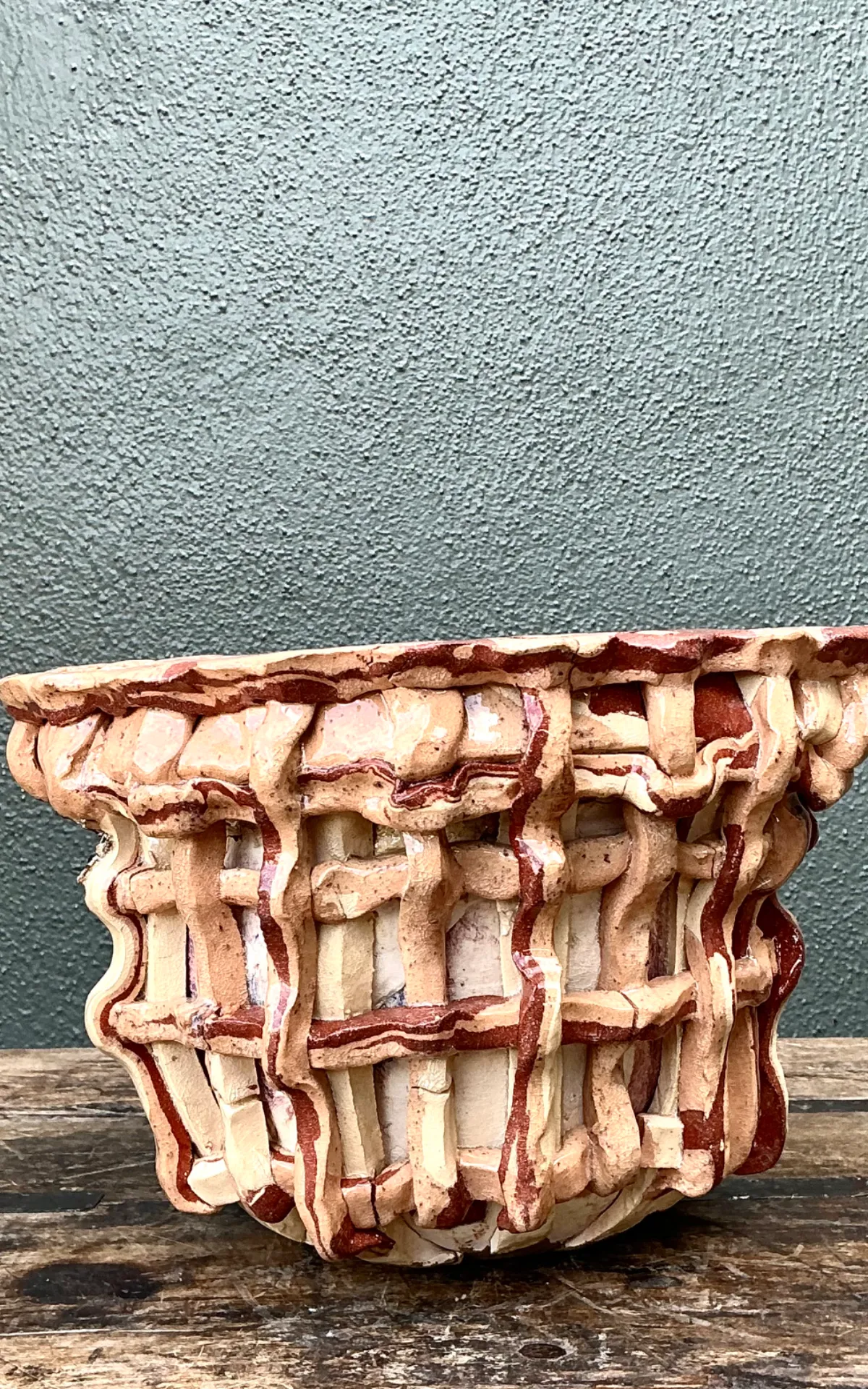 Vintage Sculptural Ceramic Basket Planter — additional photo 7