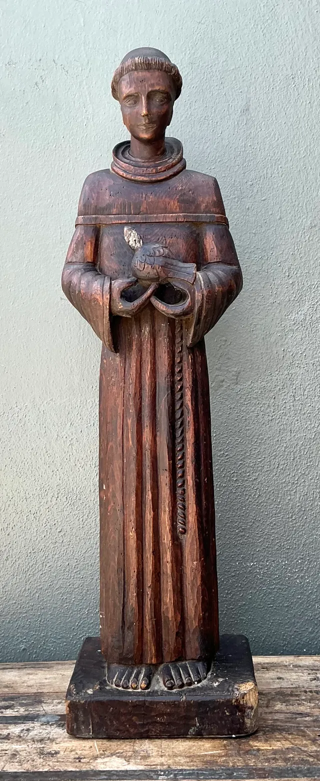 Vintage Handcrafted Wood St Francis Of Assisi Statue — additional photo 3