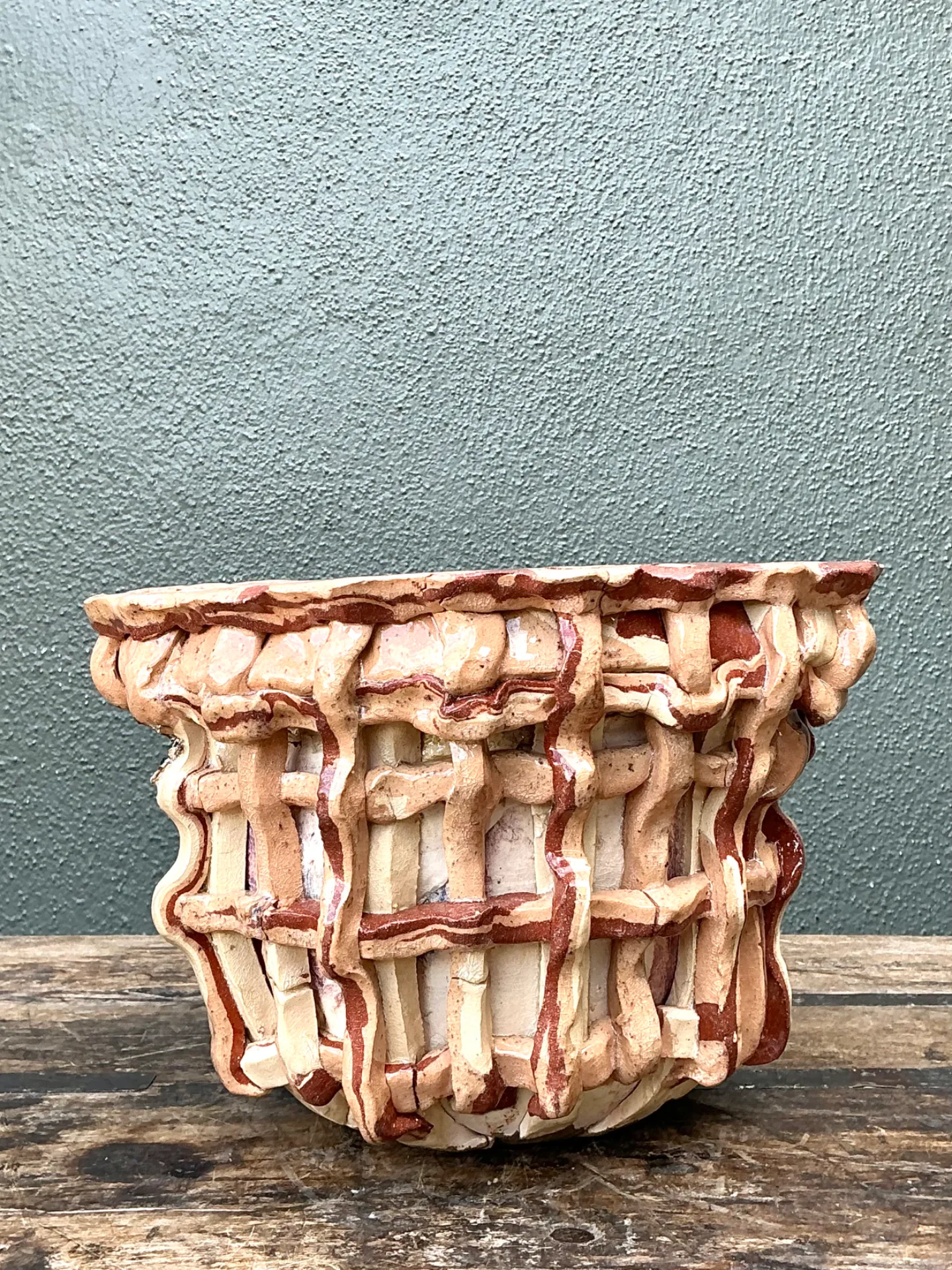 Vintage Sculptural Ceramic Basket Planter — additional photo 6