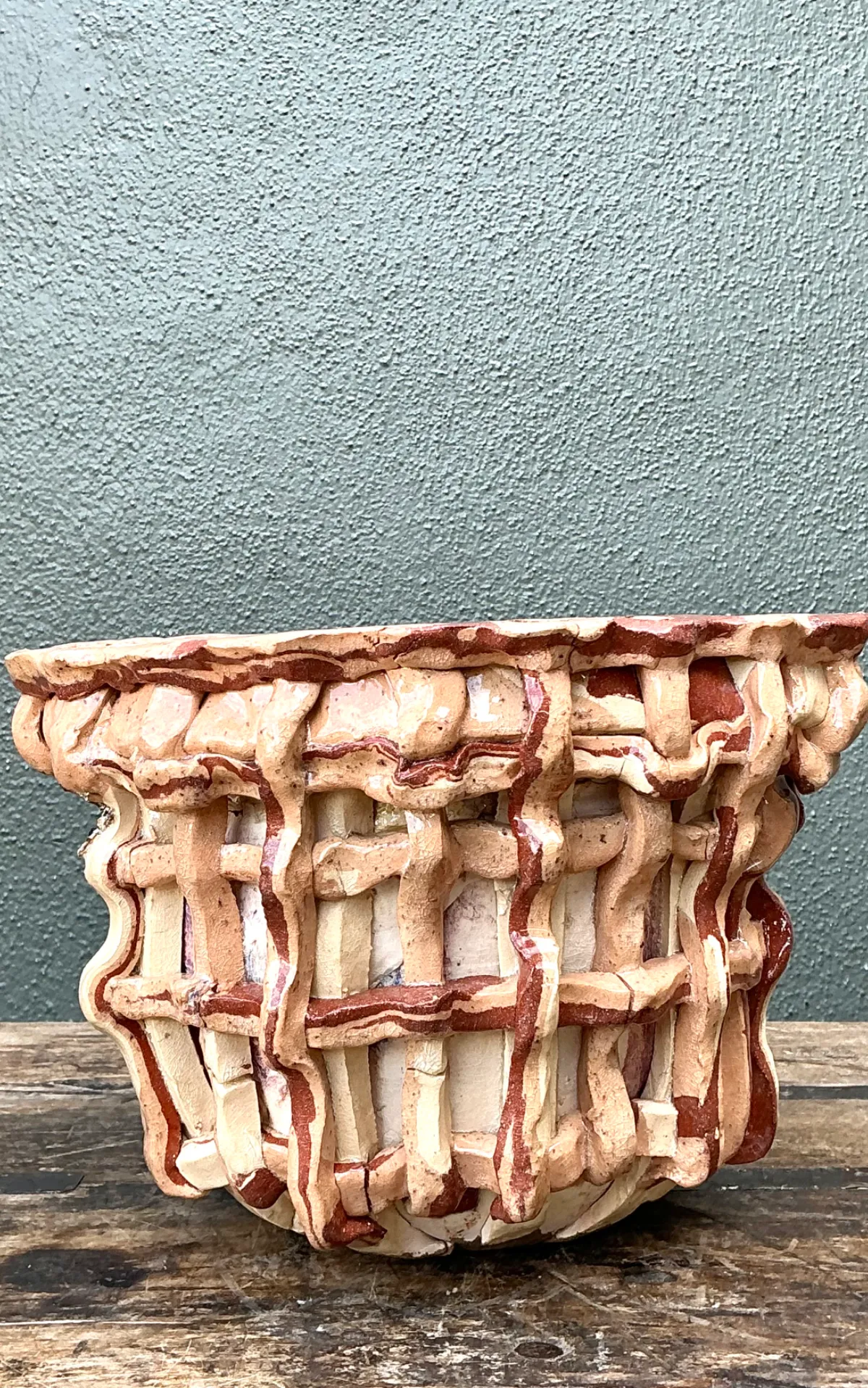 Vintage Sculptural Ceramic Basket Planter — additional photo 6