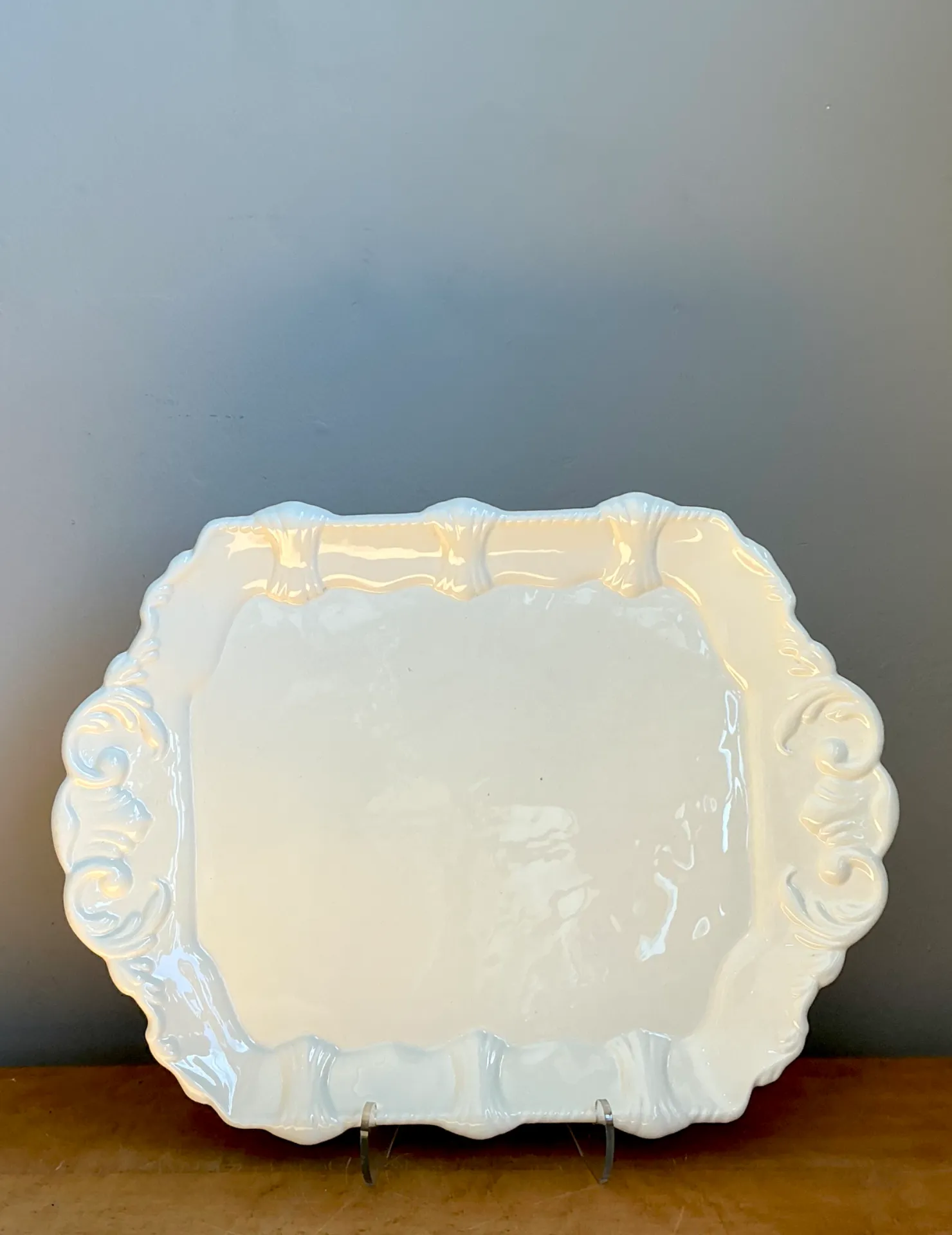 Vintage White Embossed Ceramic Platter — additional photo 2