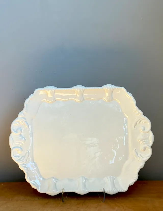 Vintage White Embossed Ceramic Platter — additional photo 2
