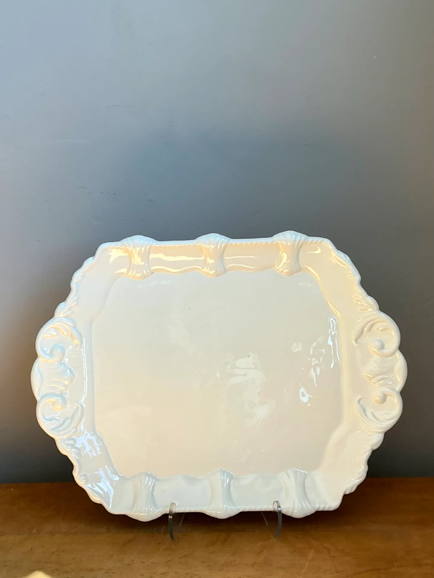 Vintage White Embossed Ceramic Platter — additional photo 3