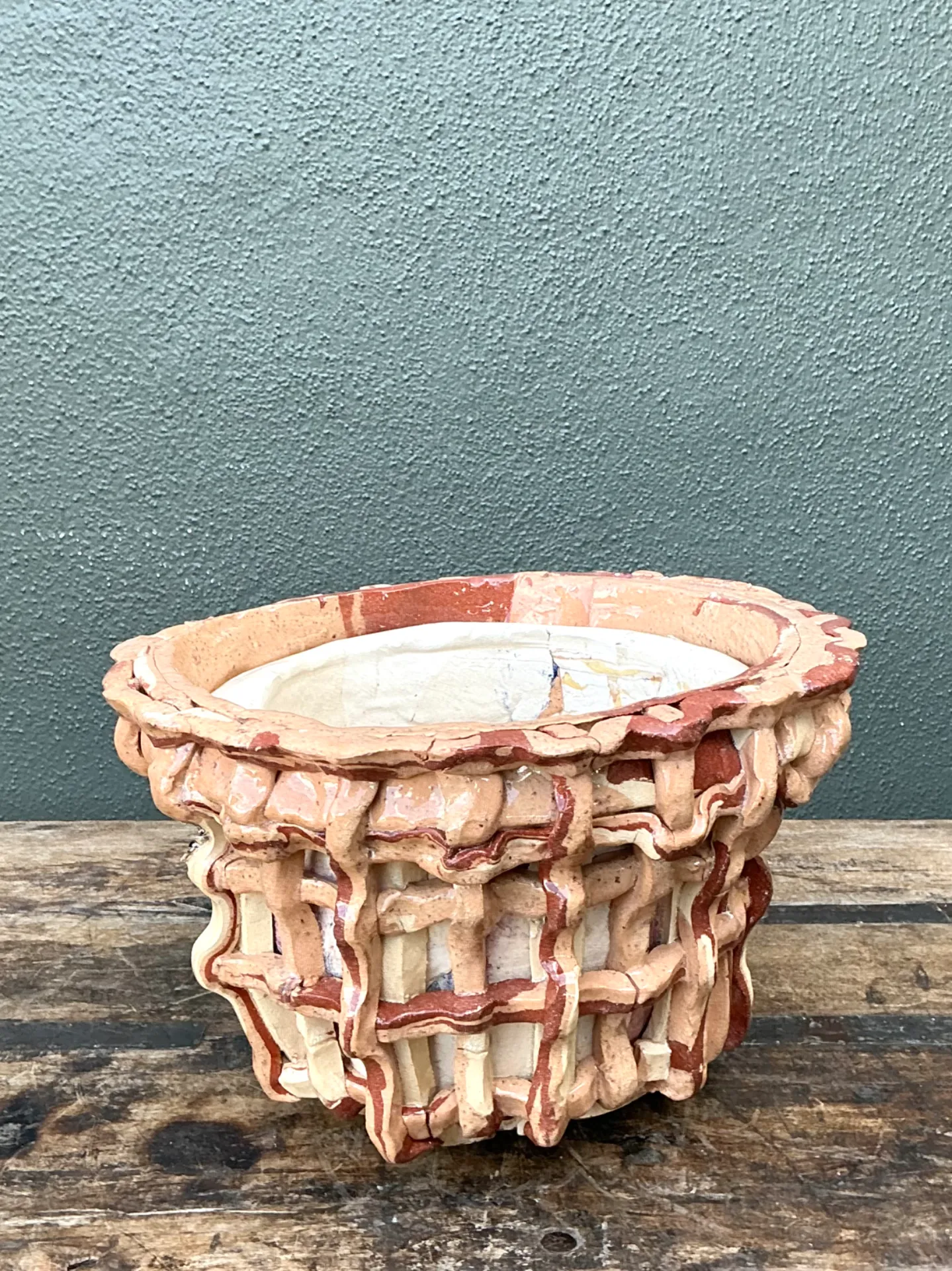 Vintage Sculptural Ceramic Basket Planter — additional photo 5
