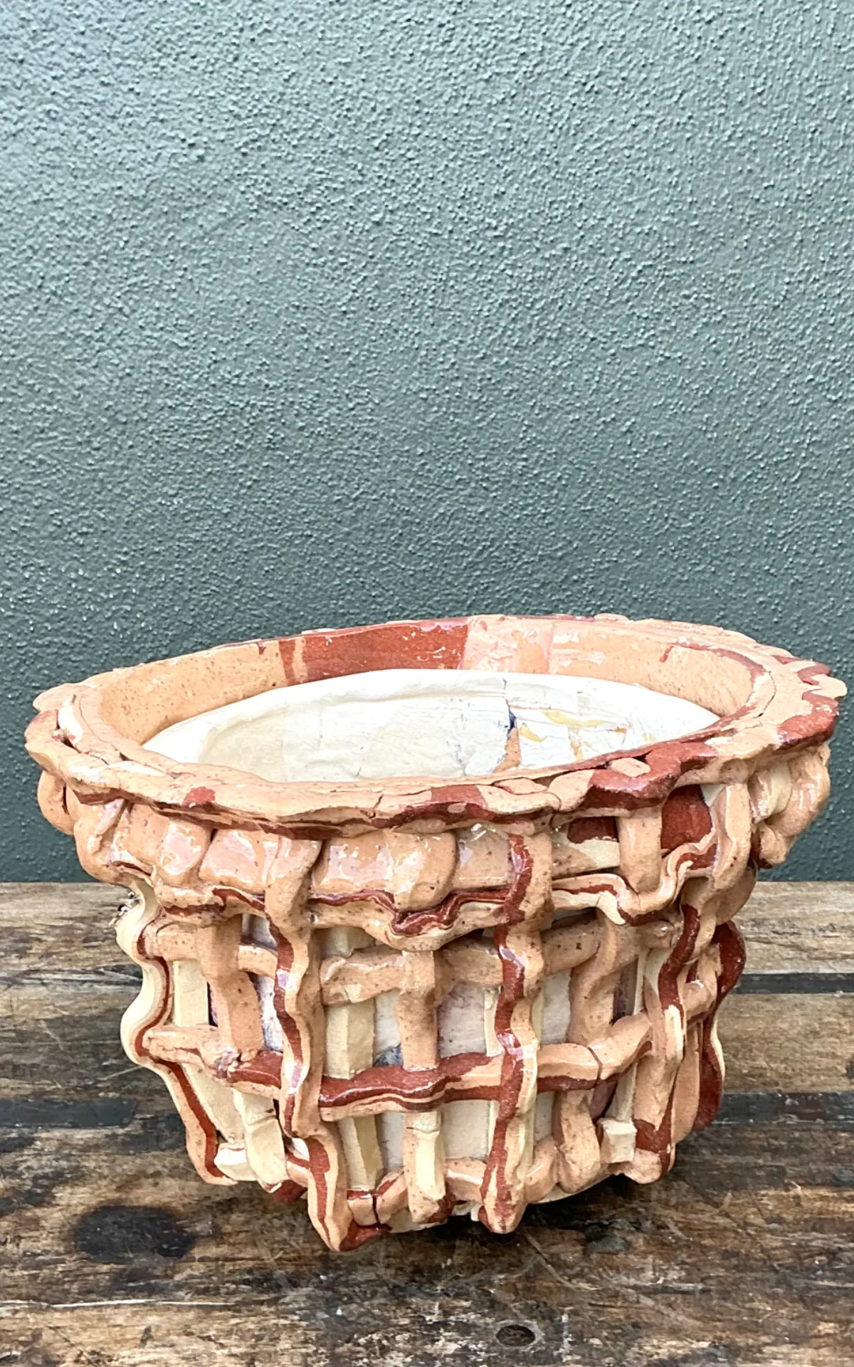 Vintage Sculptural Ceramic Basket Planter — additional photo 5