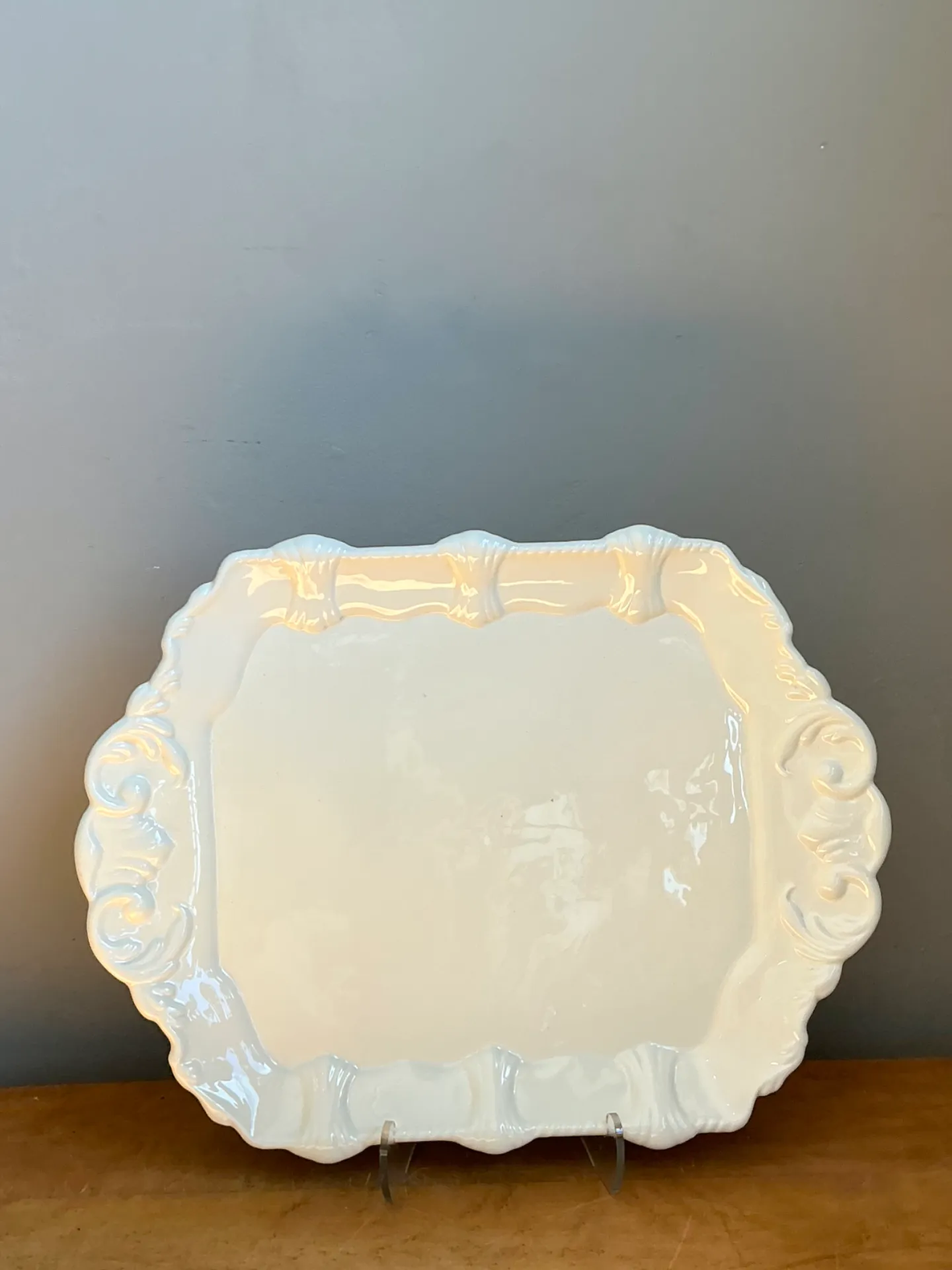 Vintage White Embossed Ceramic Platter — additional photo 6