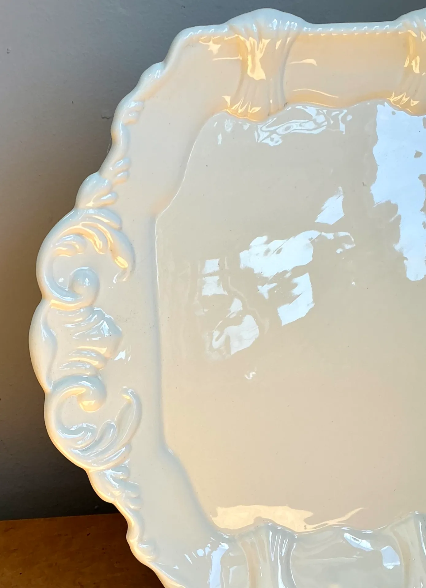 Vintage White Embossed Ceramic Platter — additional photo 5