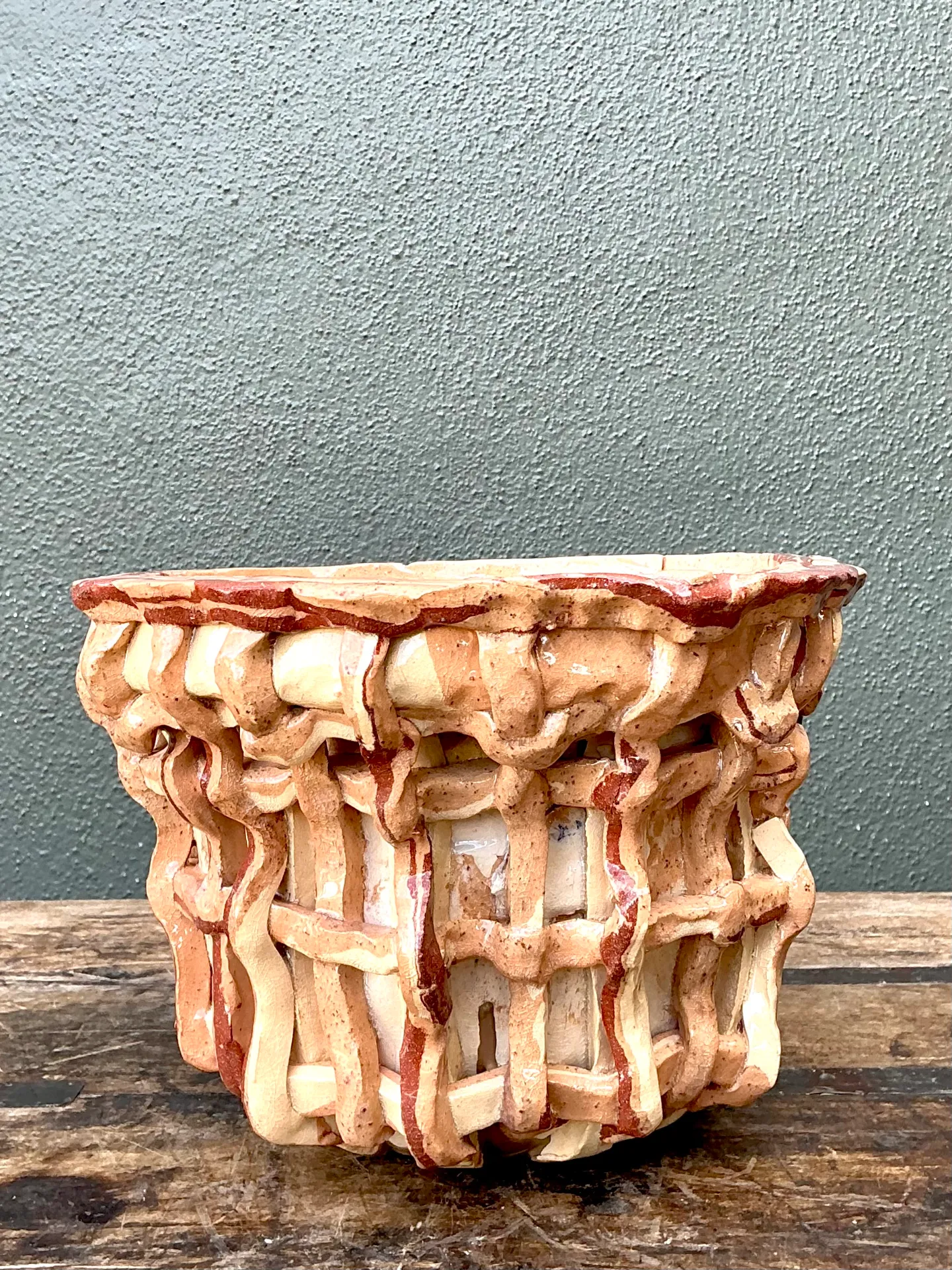 Vintage Sculptural Ceramic Basket Planter — additional photo 1