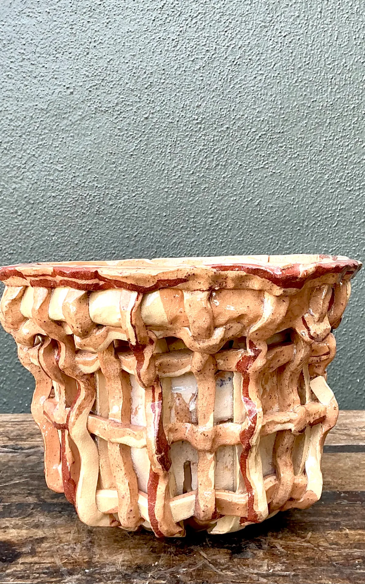 Vintage Sculptural Ceramic Basket Planter