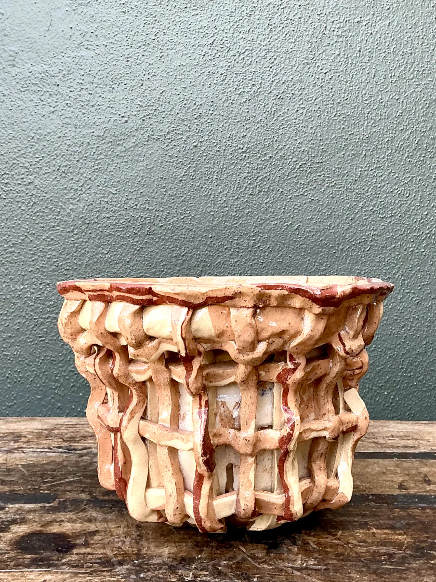 Vintage Sculptural Ceramic Basket Planter — additional photo 2