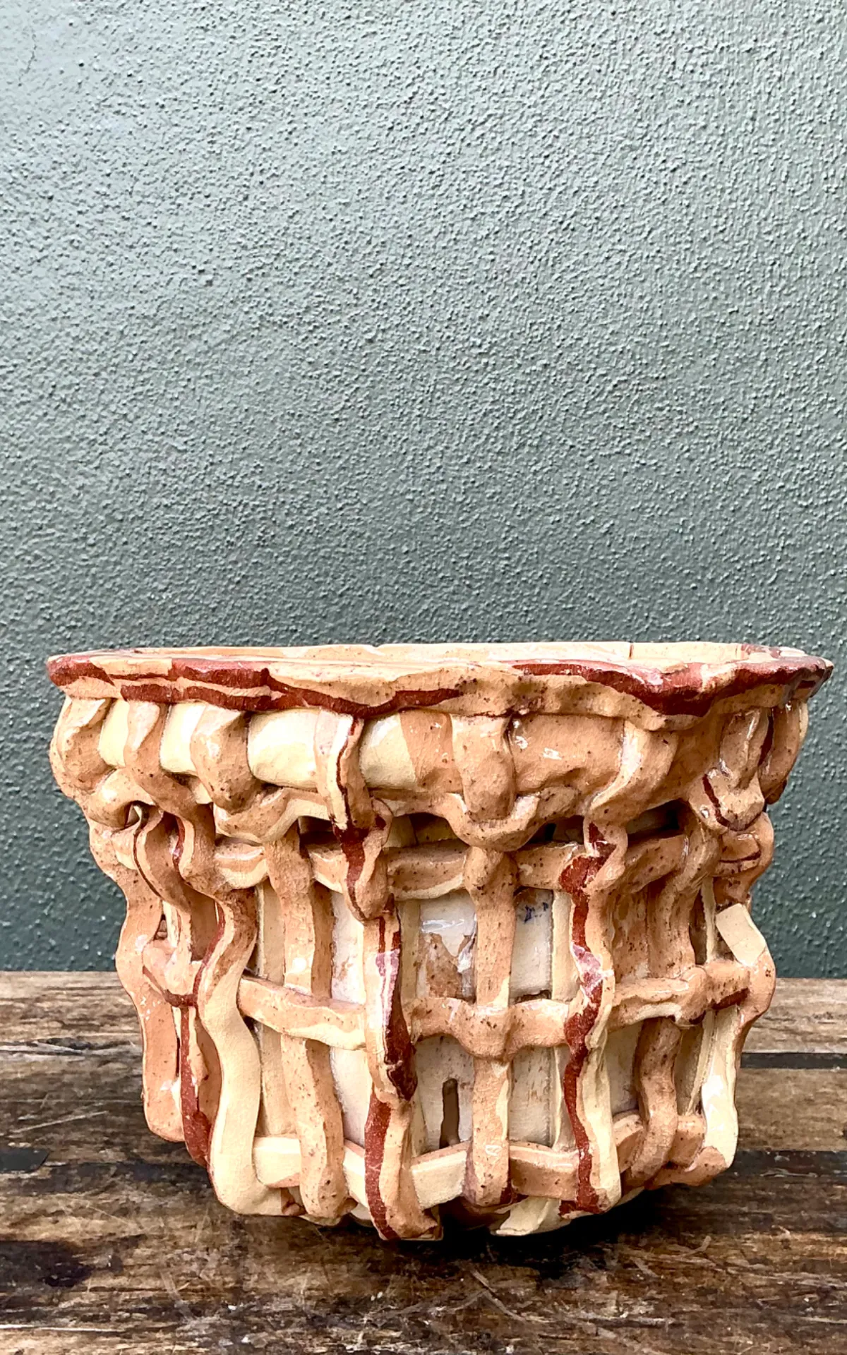 Vintage Sculptural Ceramic Basket Planter — additional photo 2