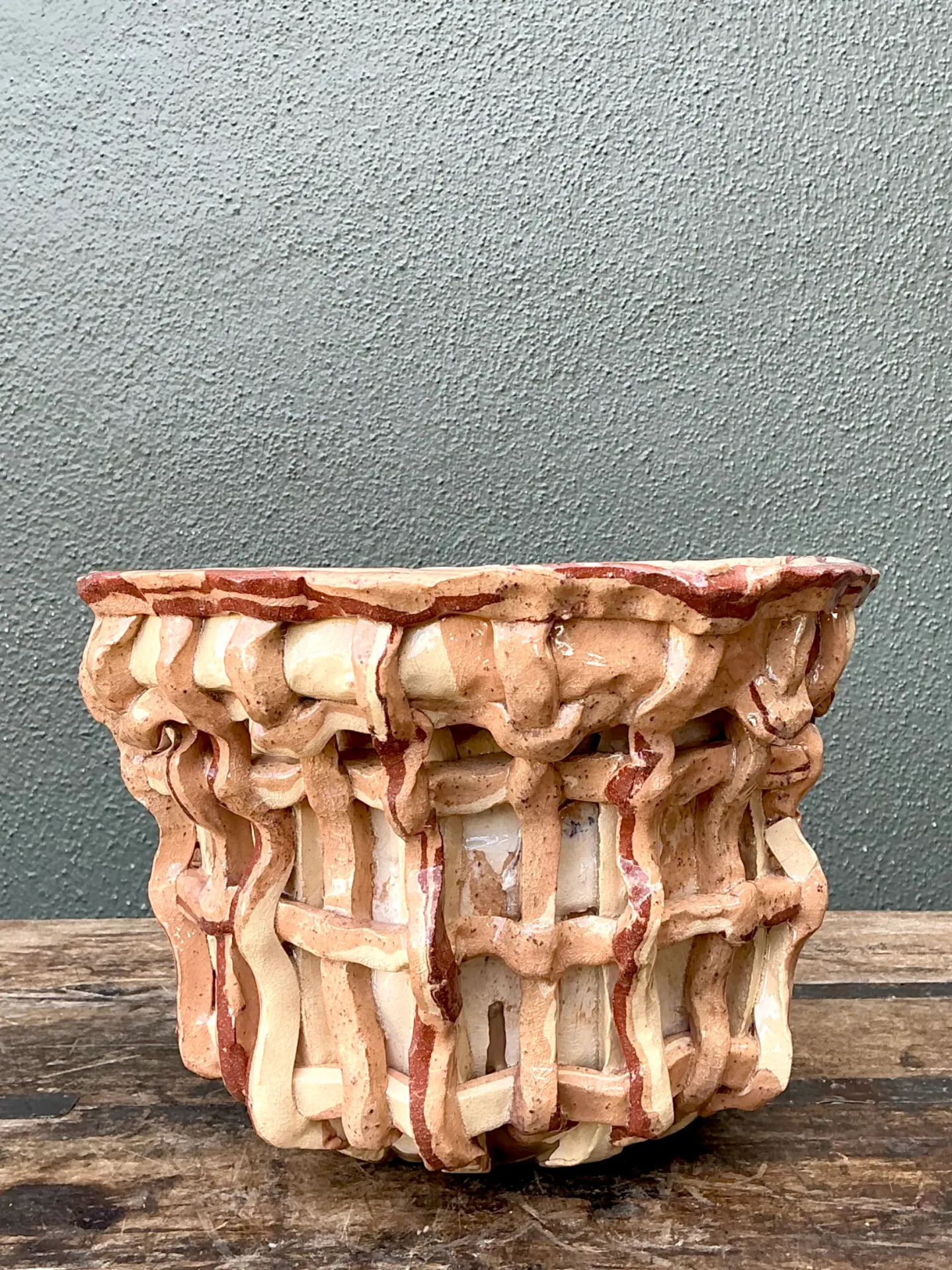 Vintage Sculptural Ceramic Basket Planter — additional photo 3