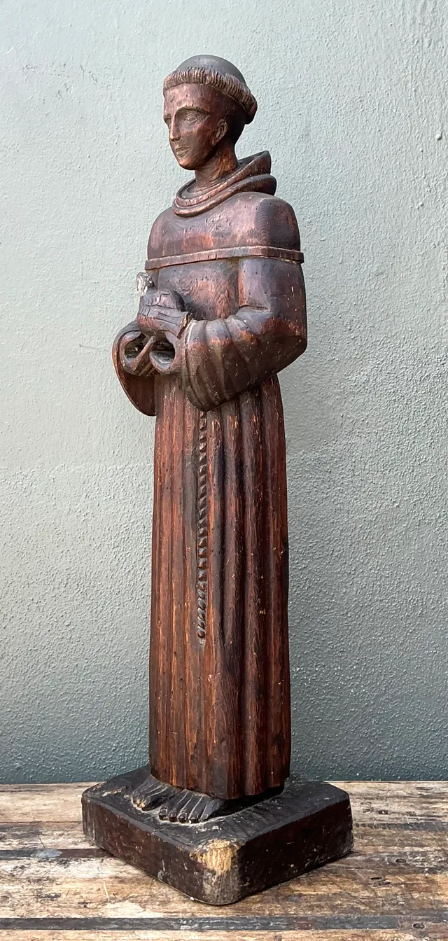 Vintage Handcrafted Wood St Francis Of Assisi Statue — additional photo 7
