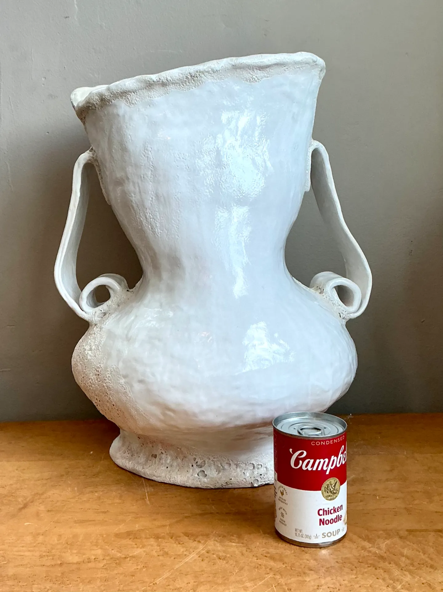 Vintage Monumental White Ceramic Double-Handled Vase — additional photo 1