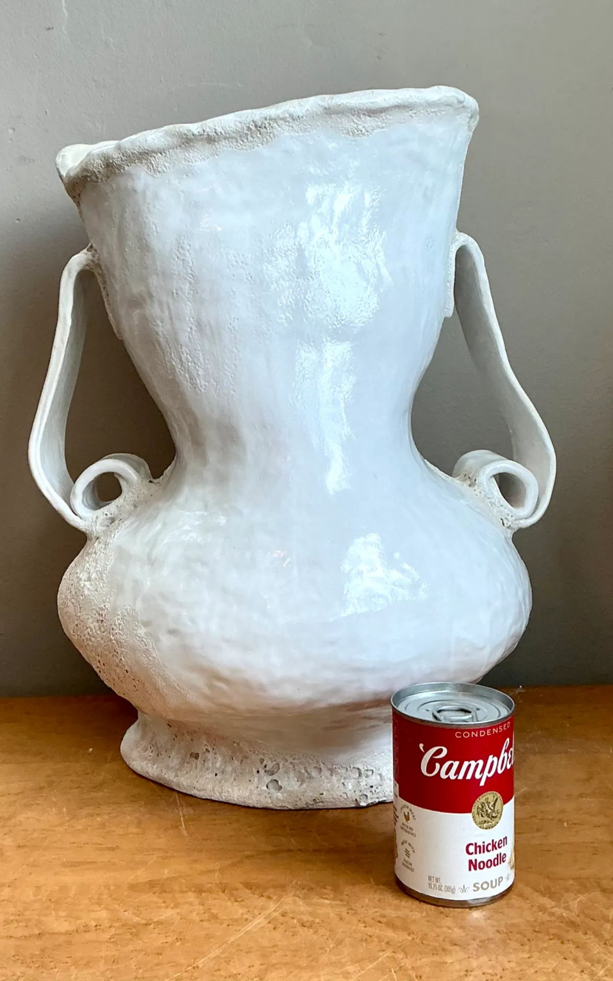 Vintage Monumental White Ceramic Double-Handled Vase