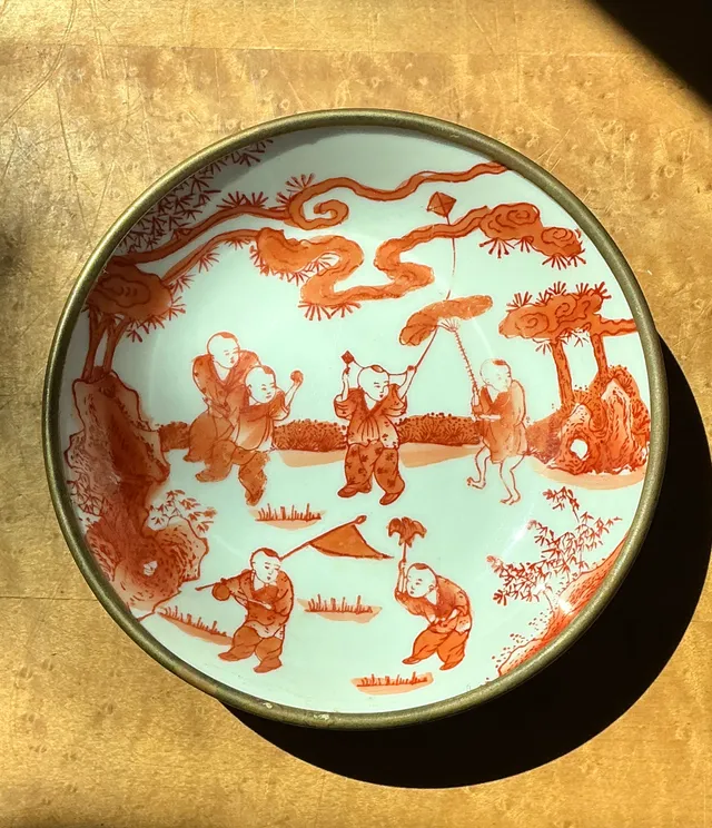 Vintage Decorative Japanese Ceramic and Brass Bowl — additional photo 7
