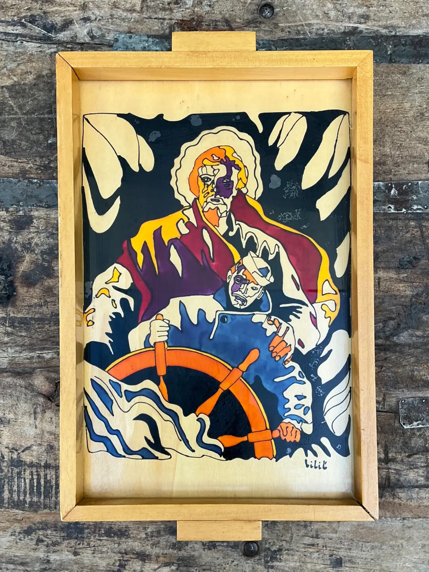Vintage Nautical Painted Wood Art Tray — additional photo 4