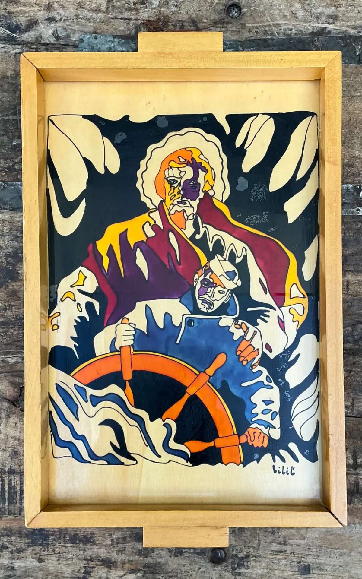 Vintage Nautical Painted Wood Art Tray — additional photo 4