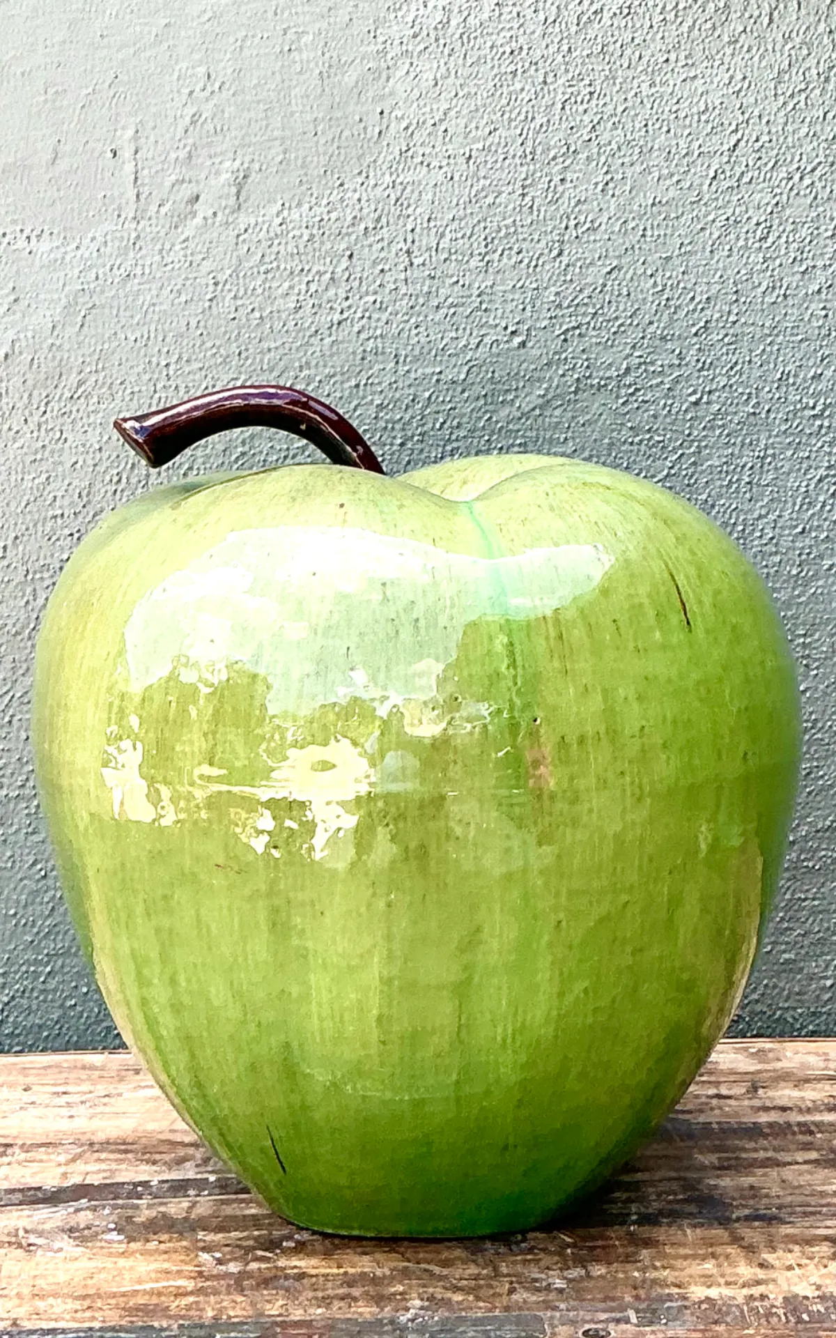 Vintage Monumental Green Ceramic Apple Sculpture