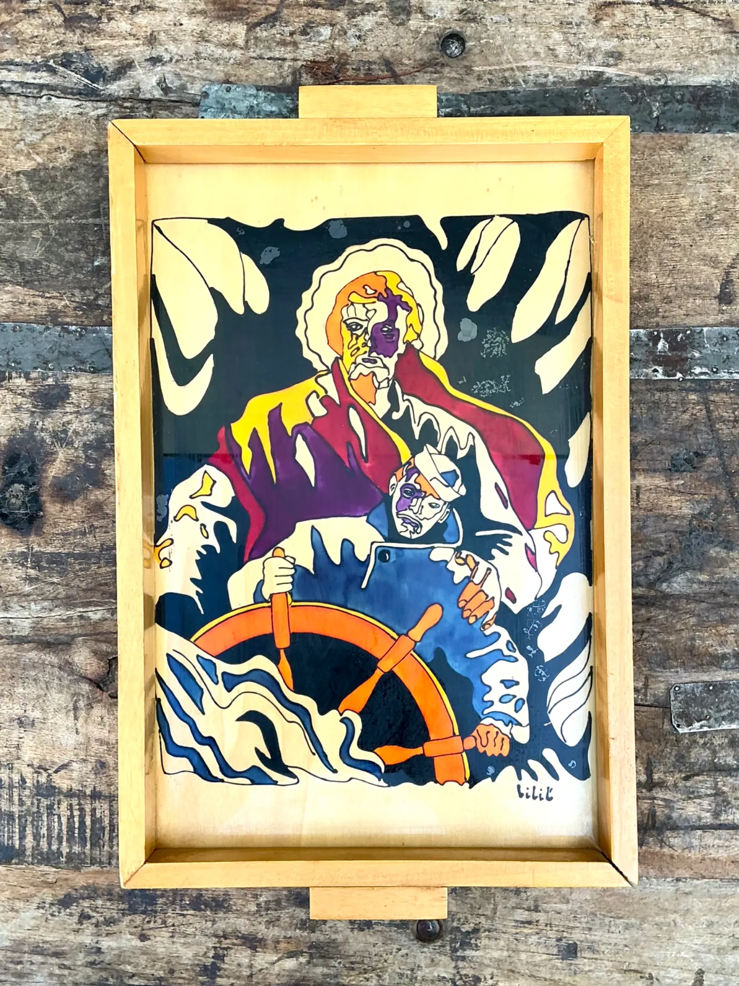 Vintage Nautical Painted Wood Art Tray — additional photo 1