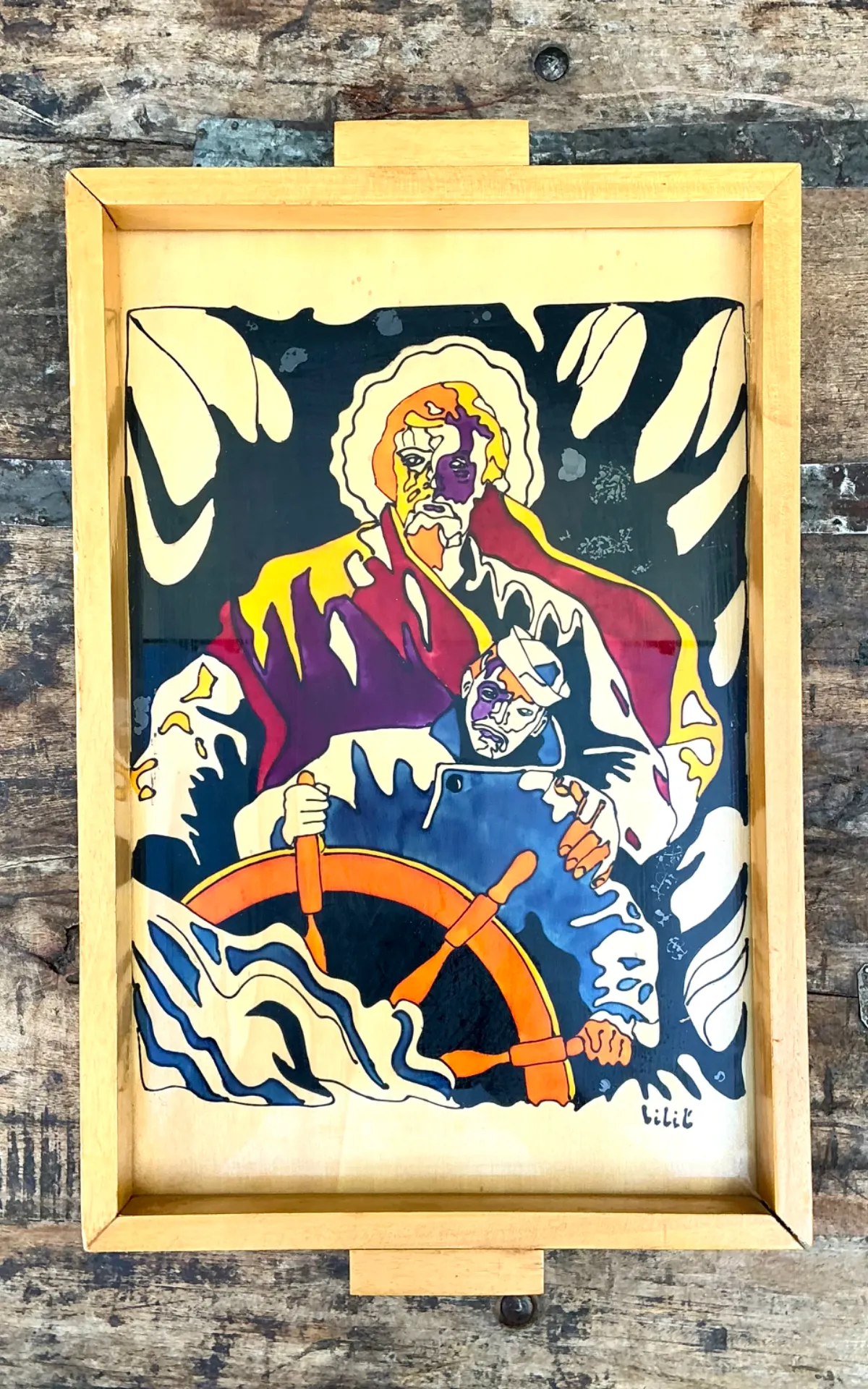 Vintage Nautical Painted Wood Art Tray