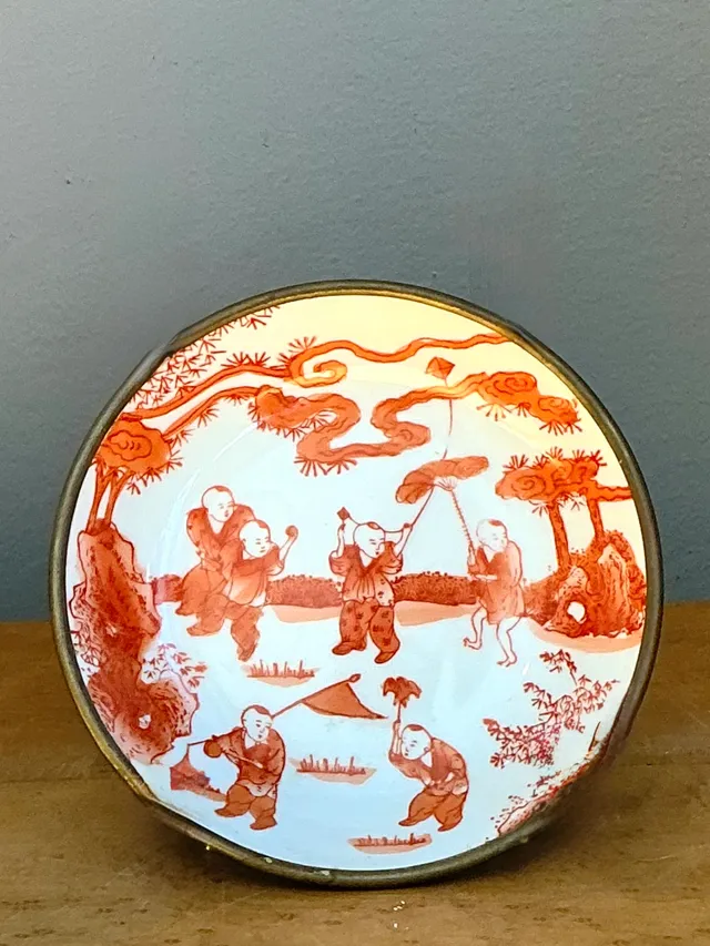 Vintage Decorative Japanese Ceramic and Brass Bowl — additional photo 1