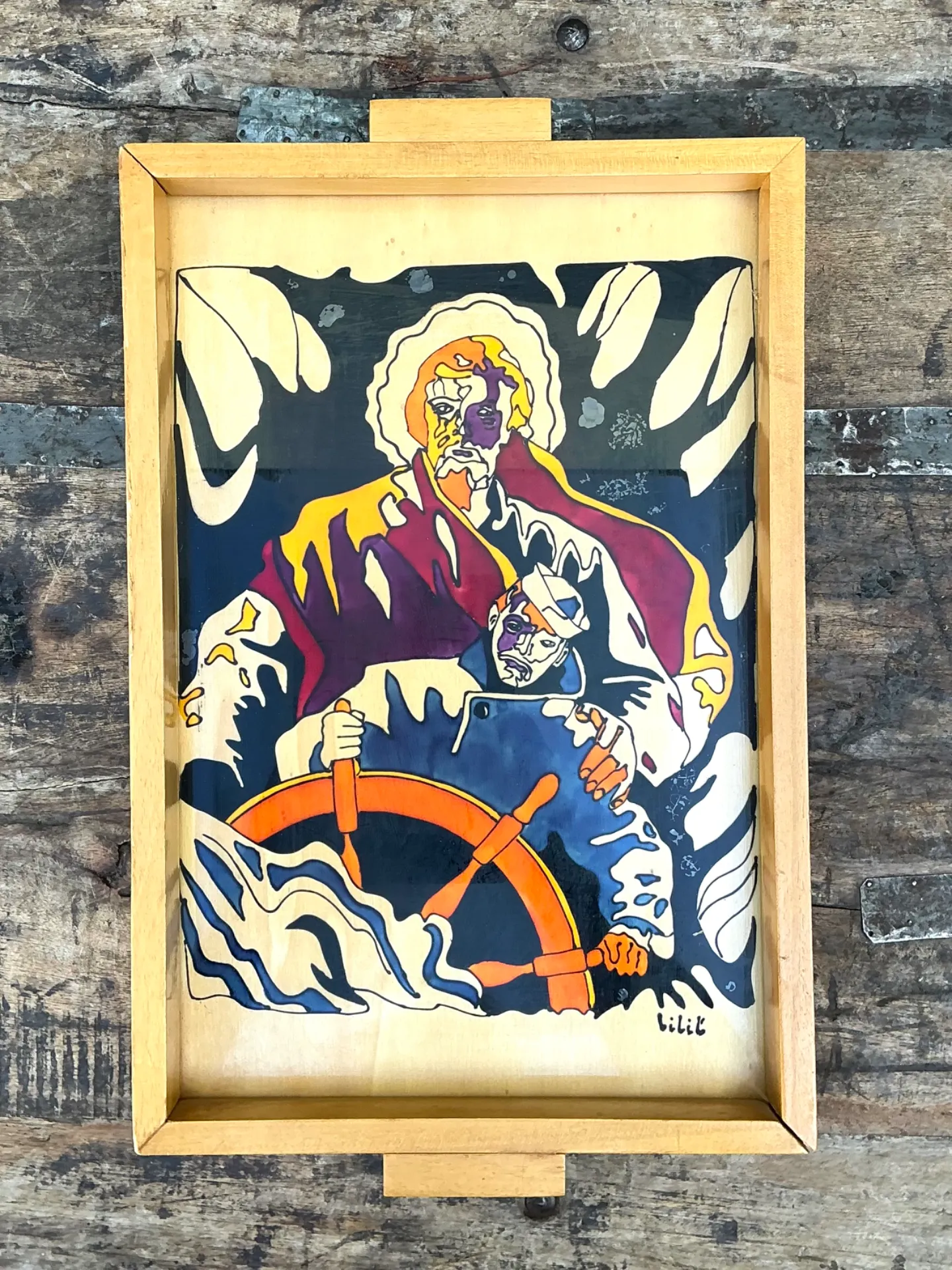 Vintage Nautical Painted Wood Art Tray — additional photo 2