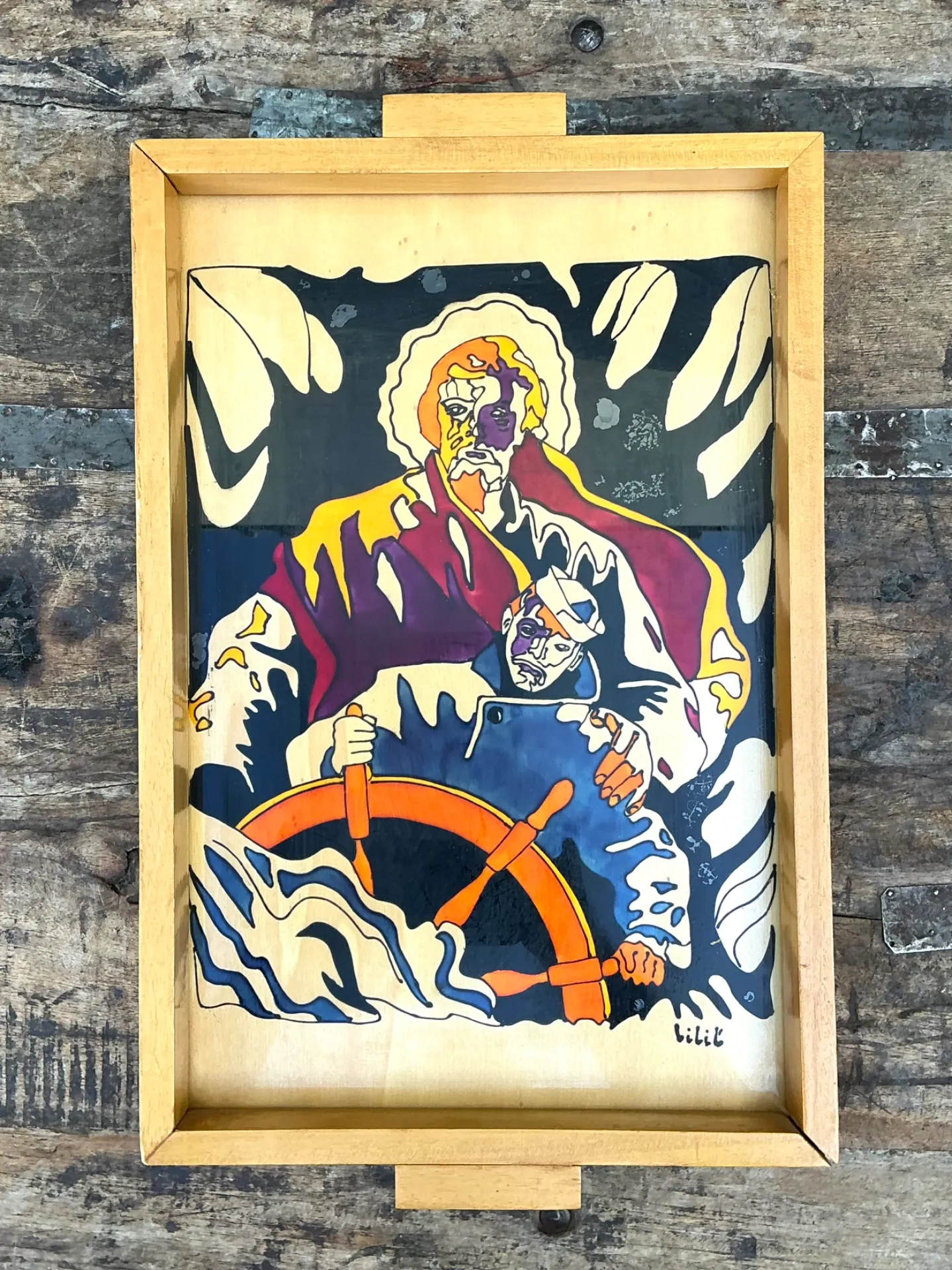 Vintage Nautical Painted Wood Art Tray — additional photo 8
