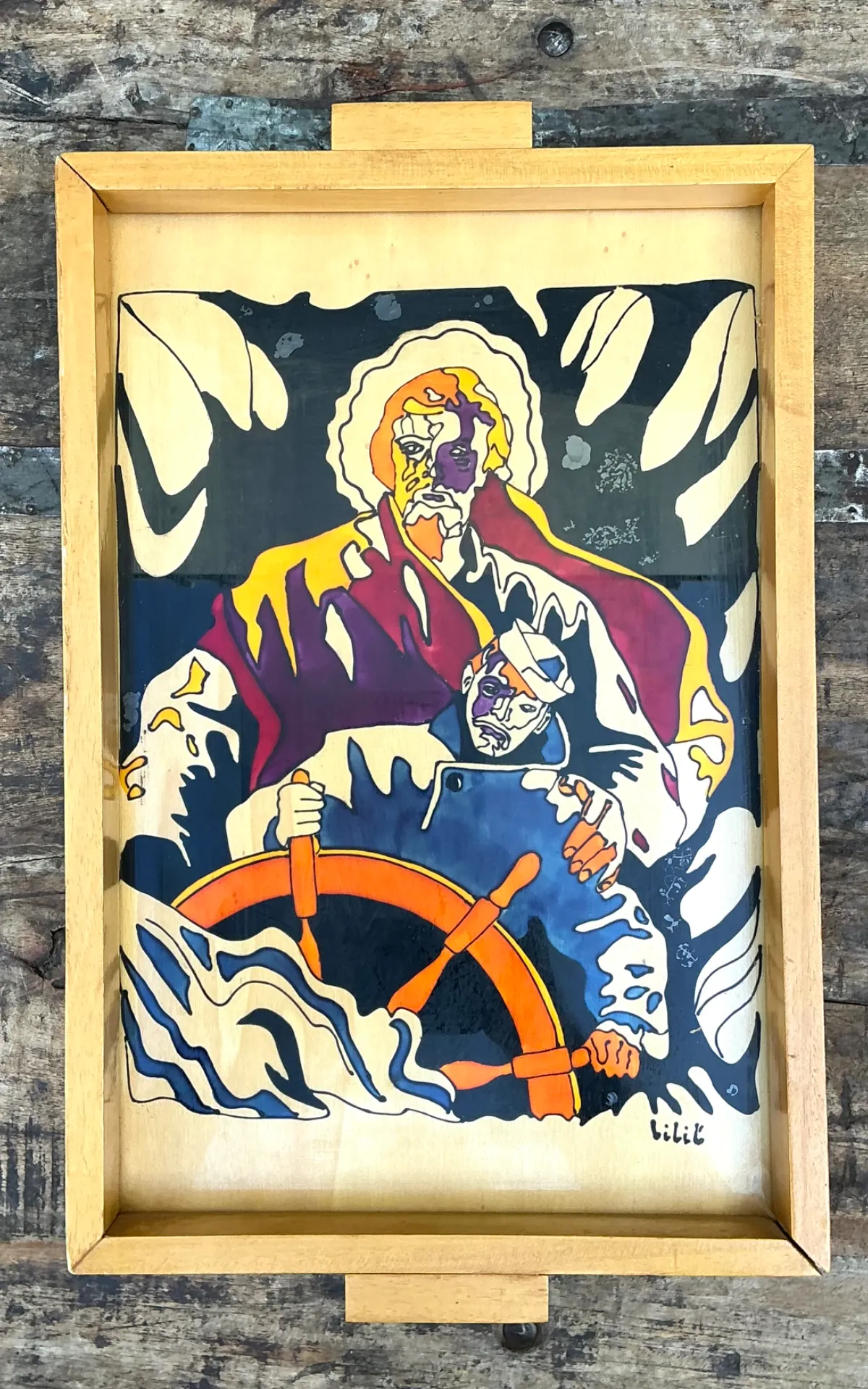 Vintage Nautical Painted Wood Art Tray — additional photo 8