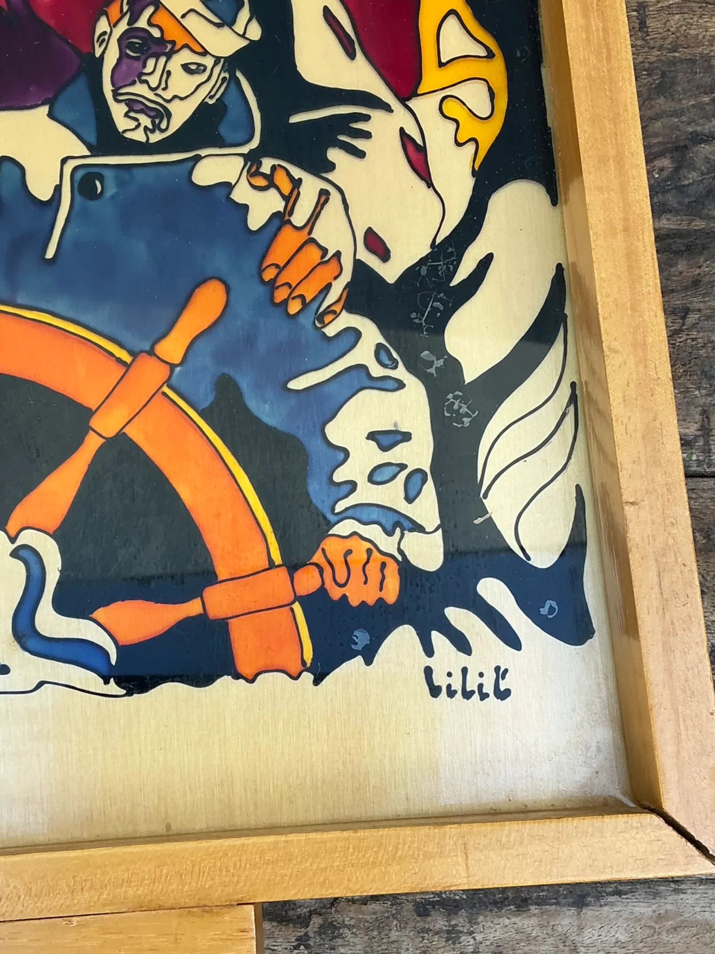Vintage Nautical Painted Wood Art Tray — additional photo 5