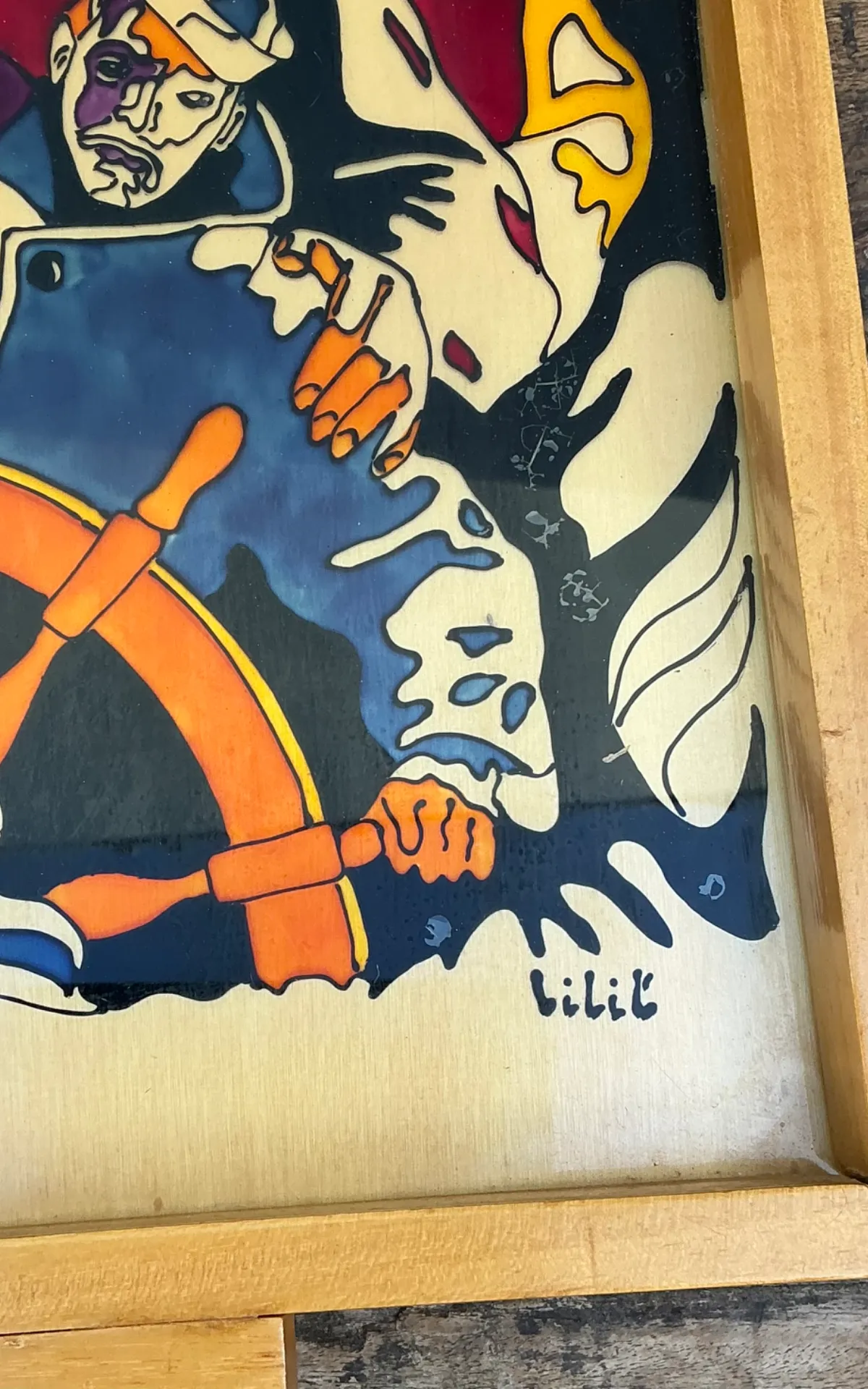 Vintage Nautical Painted Wood Art Tray — additional photo 5