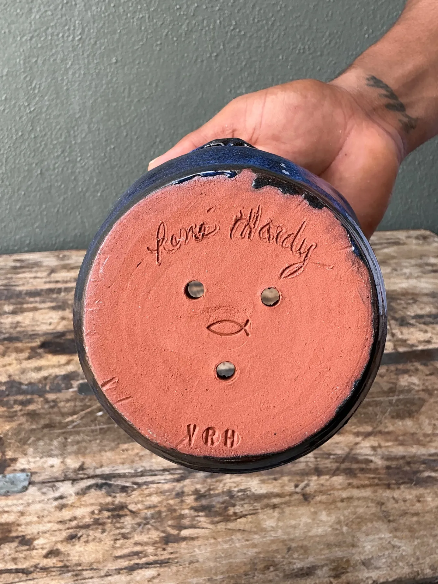 Vintage Drip Glaze Ceramic Face Planter — additional photo 2