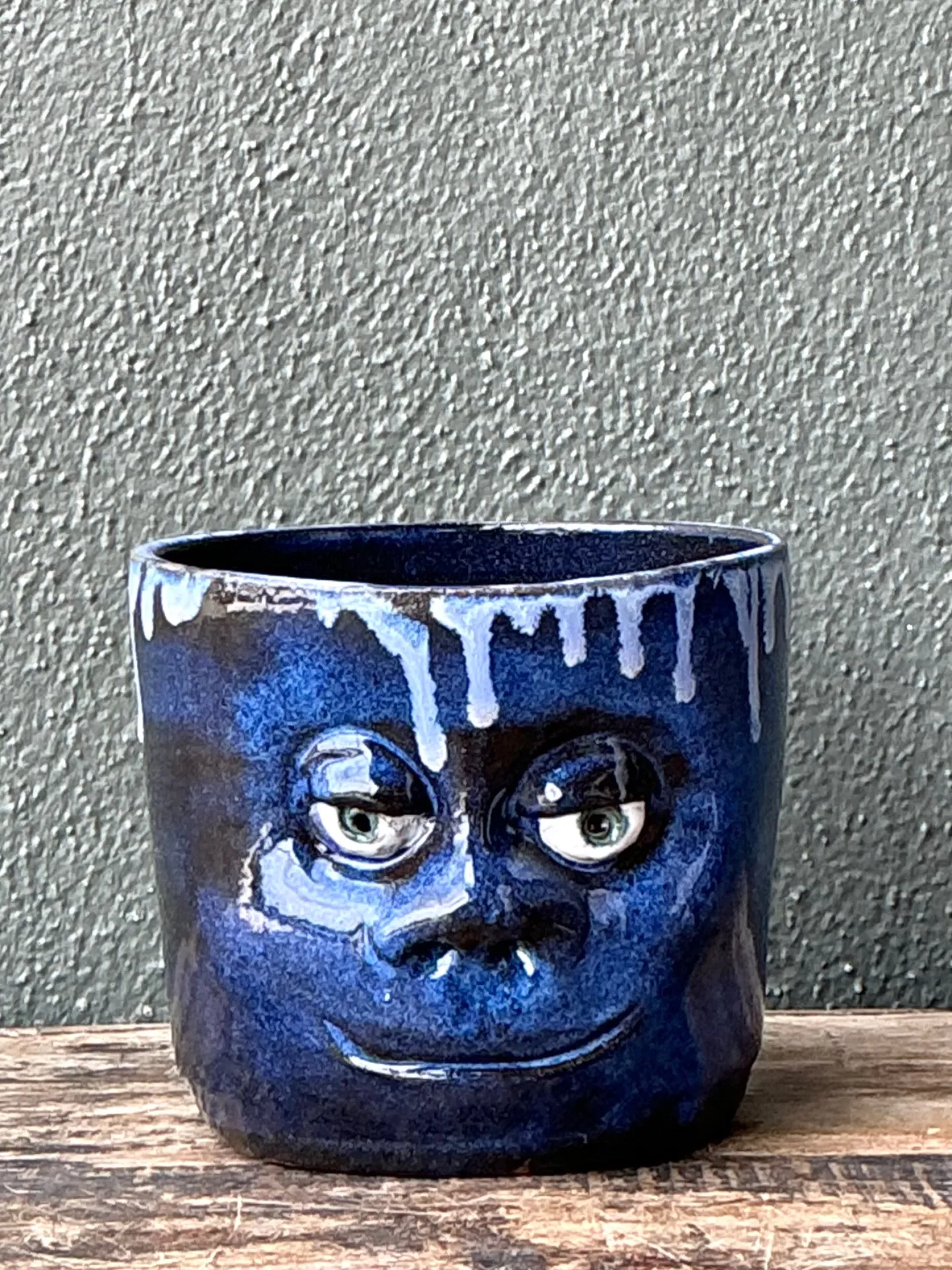 Vintage Drip Glaze Ceramic Face Planter — additional photo 3