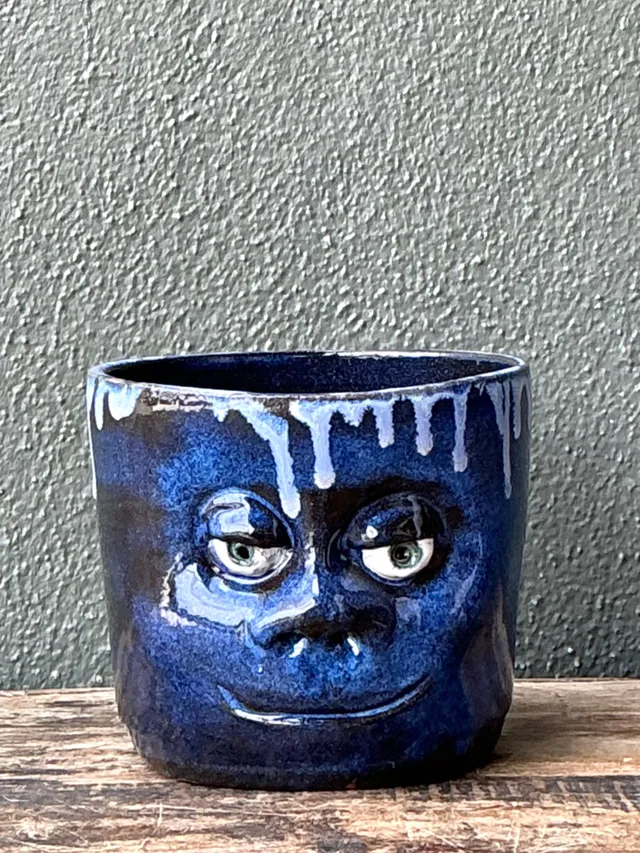 Vintage Drip Glaze Ceramic Face Planter — additional photo 3