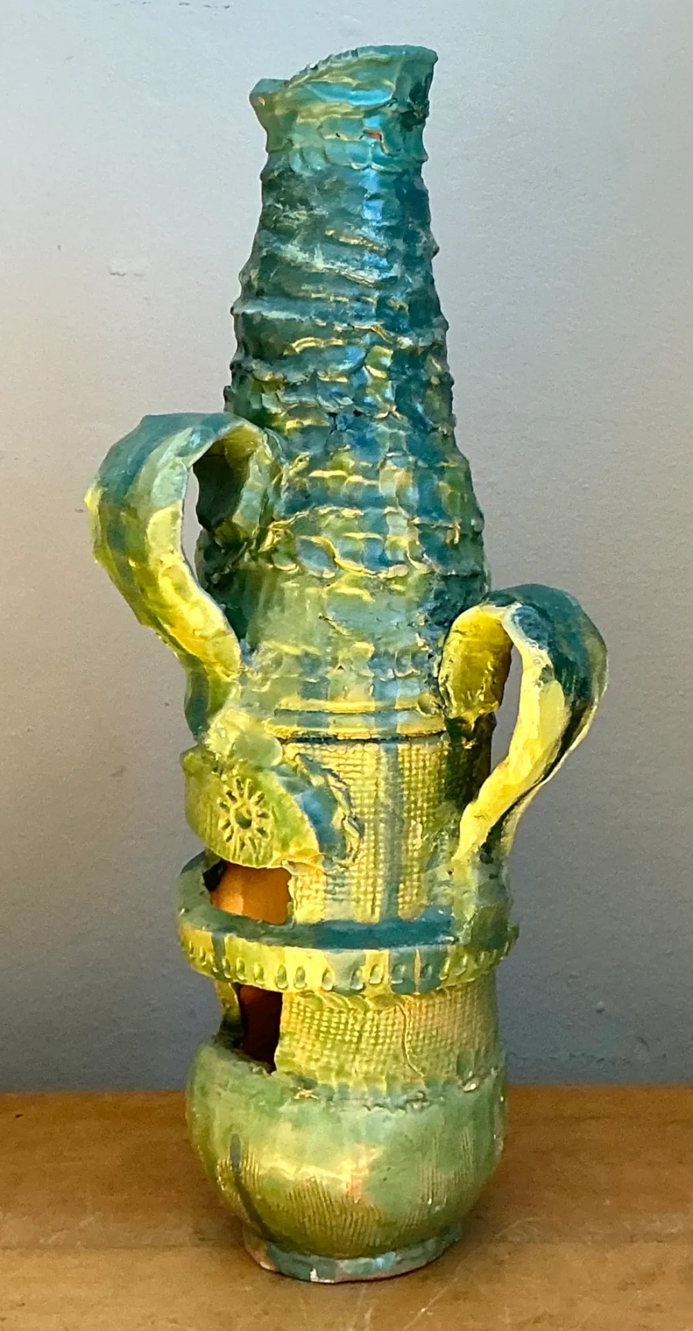 Vintage Abstract Glazed Cutout Ceramic Vase — additional photo 4