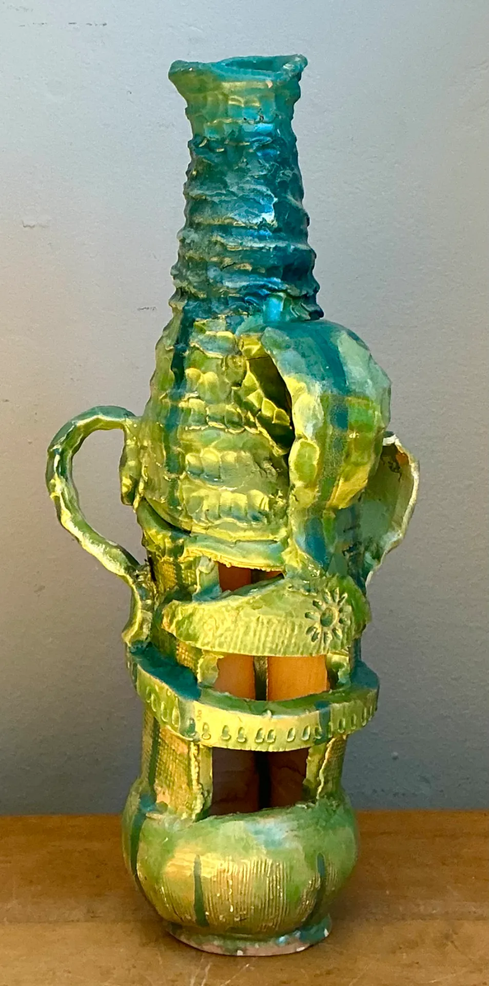 Vintage Abstract Glazed Cutout Ceramic Vase — additional photo 3