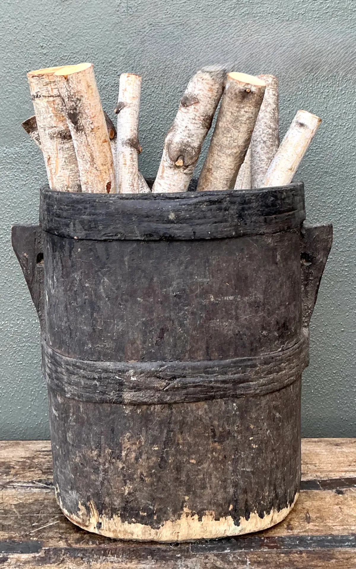 Vintage Patinated Wood Bucket — additional photo 3