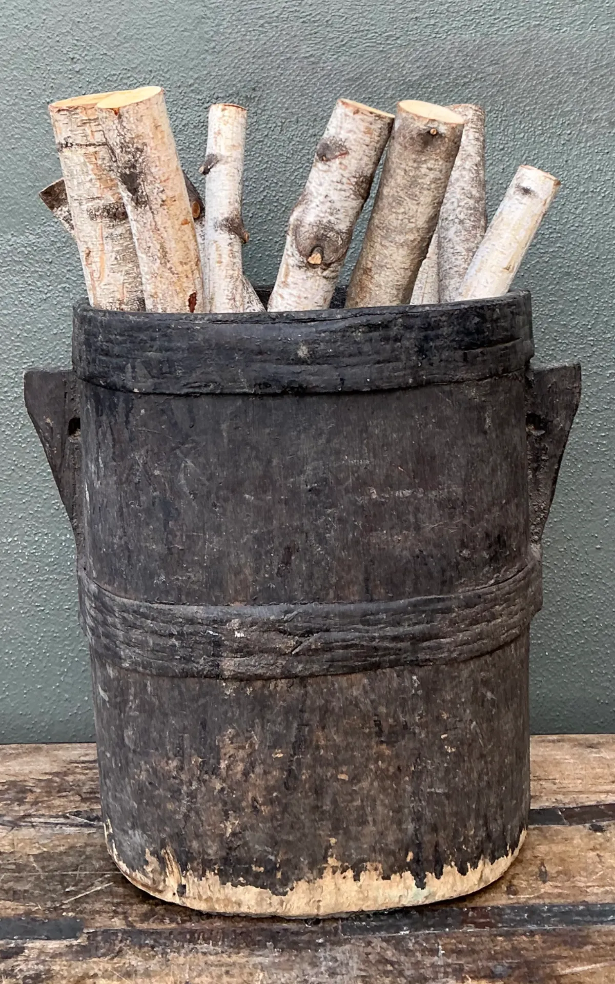 Vintage Patinated Wood Bucket — additional photo 2