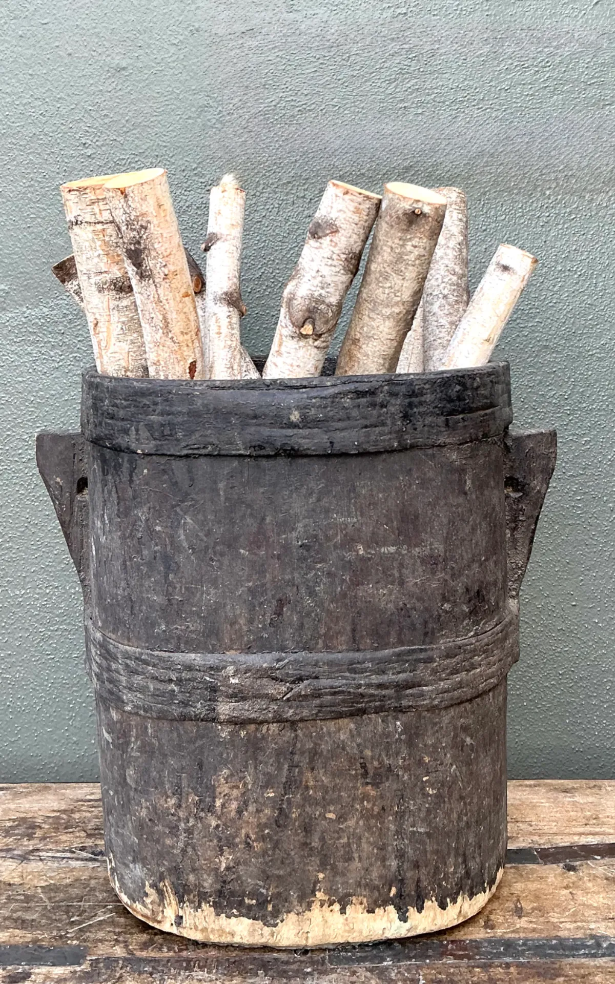 Vintage Patinated Wood Bucket