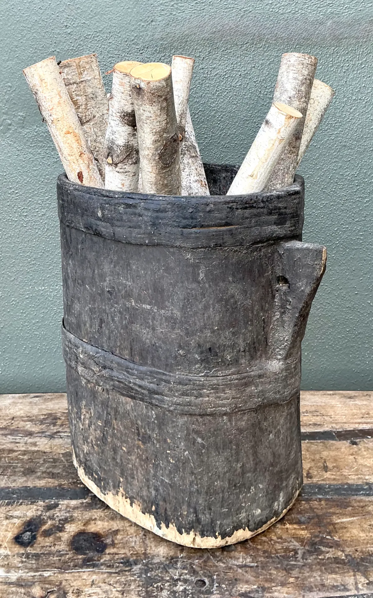 Vintage Patinated Wood Bucket — additional photo 4