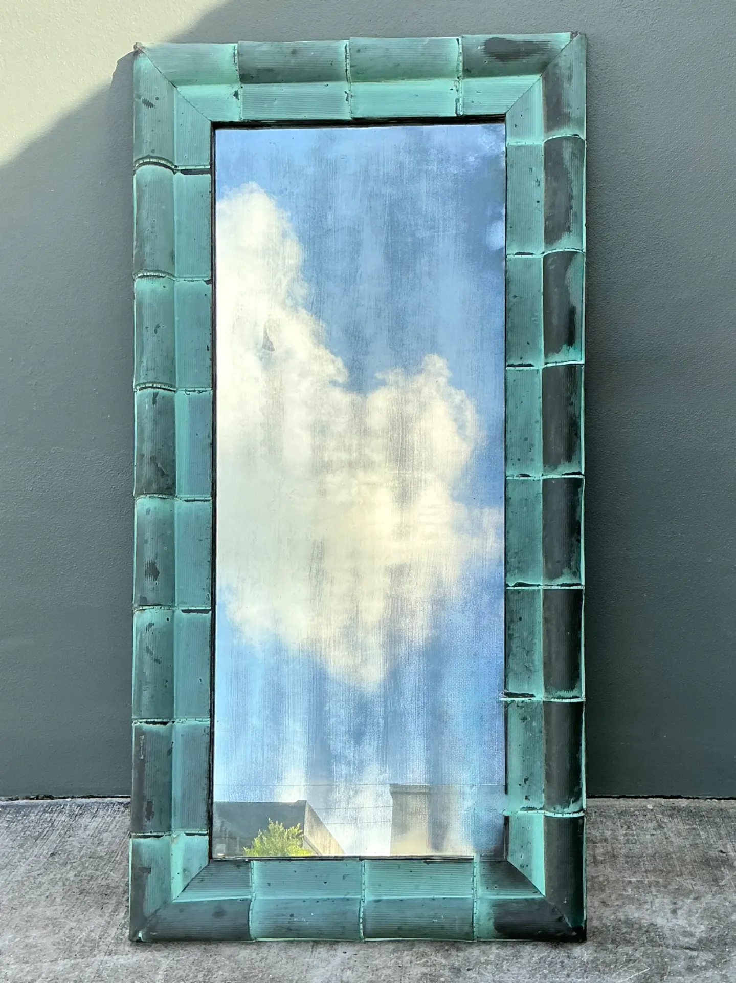 Vintage Patinated Copper Shingle Floor Mirror — additional photo 3