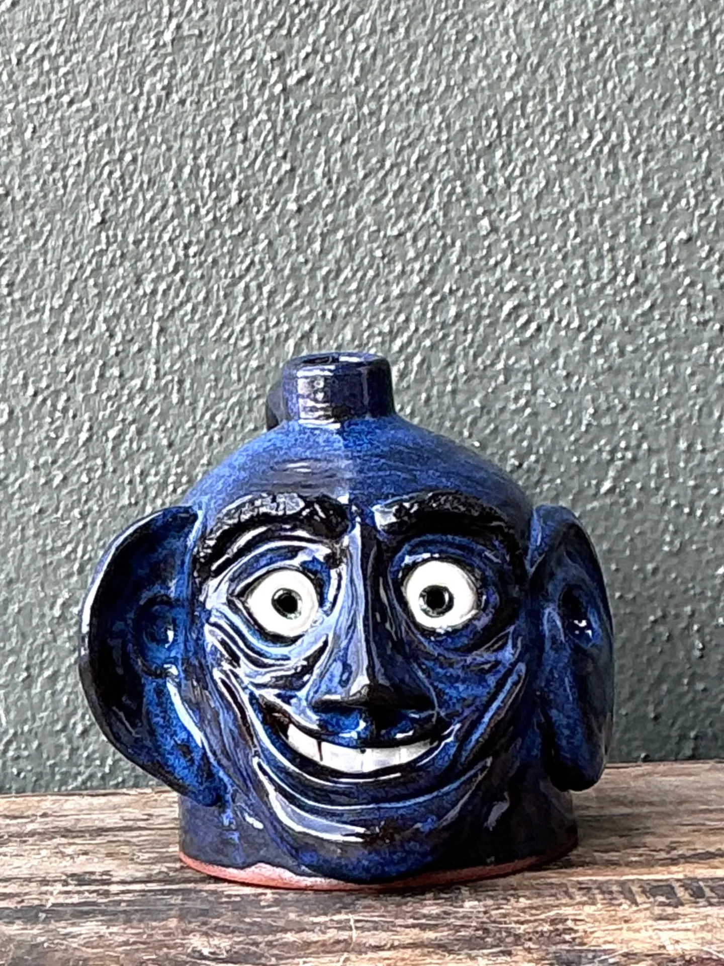 Vintage Blue Glazed Ceramic Face Jug — additional photo 8