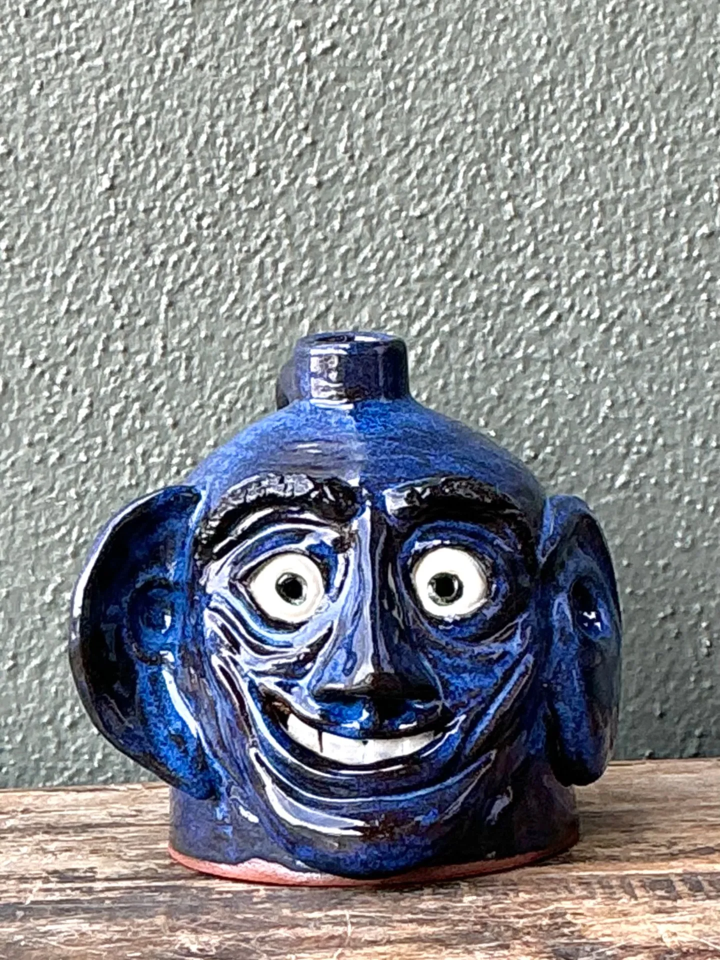 Vintage Blue Glazed Ceramic Face Jug — additional photo 3