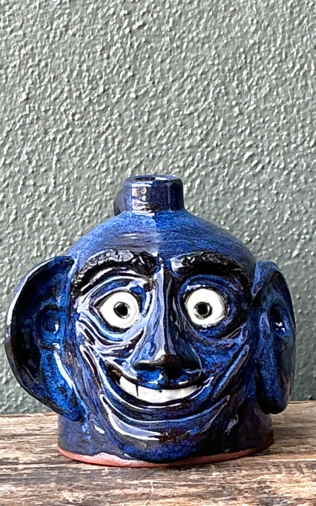 Vintage Blue Glazed Ceramic Face Jug — additional photo 3