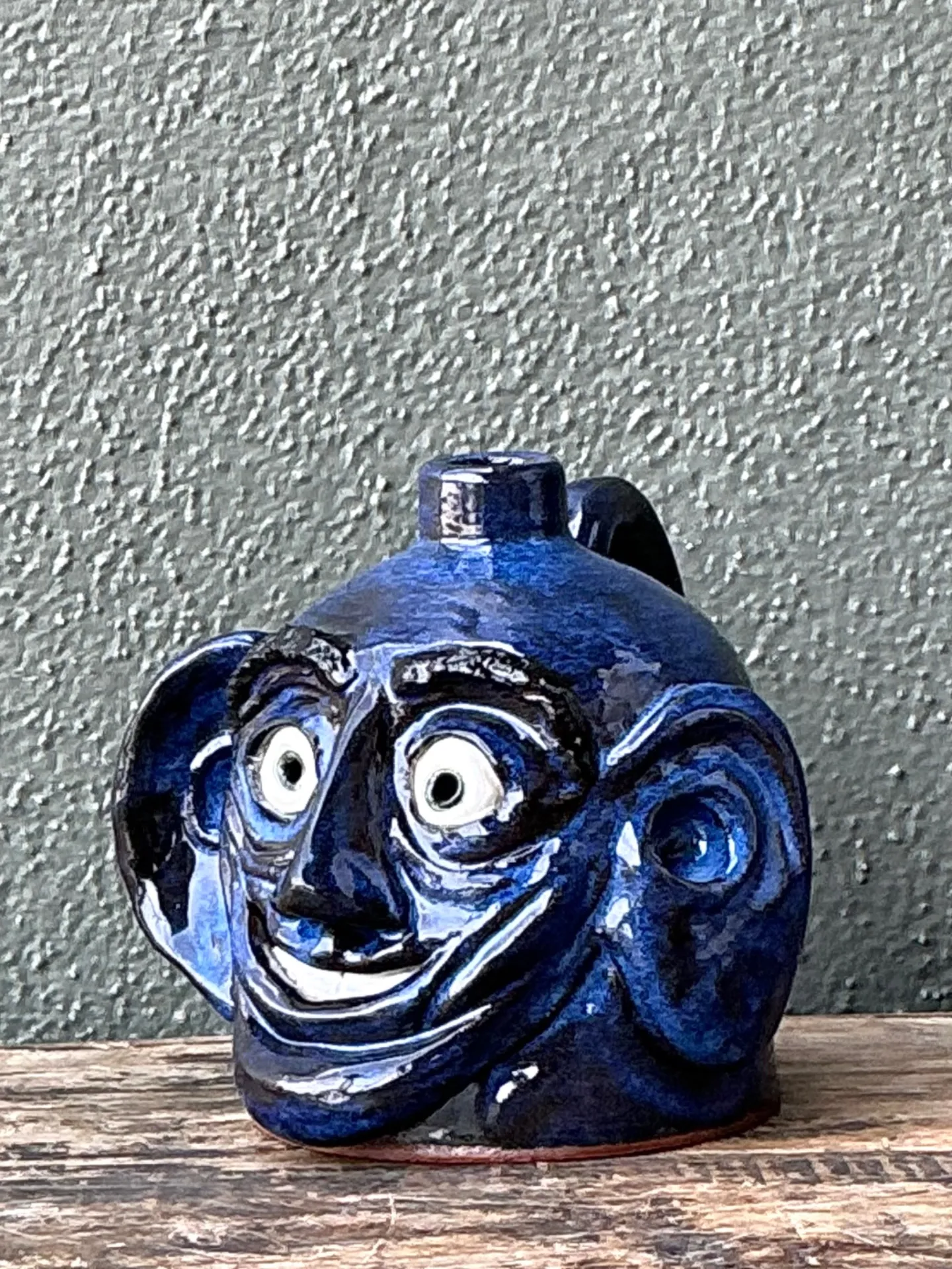 Vintage Blue Glazed Ceramic Face Jug — additional photo 4